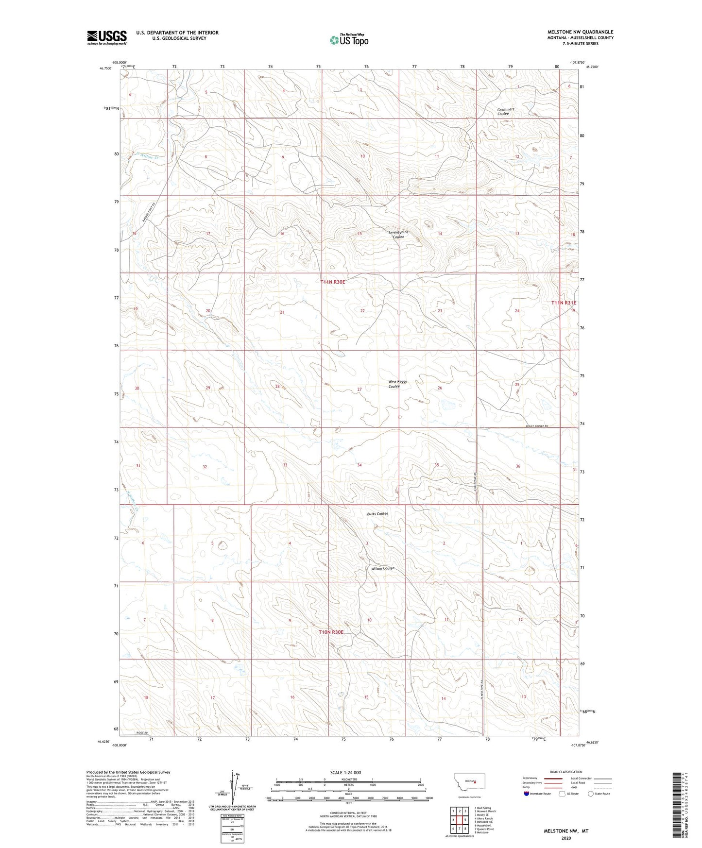 Melstone NW Montana US Topo Map Image