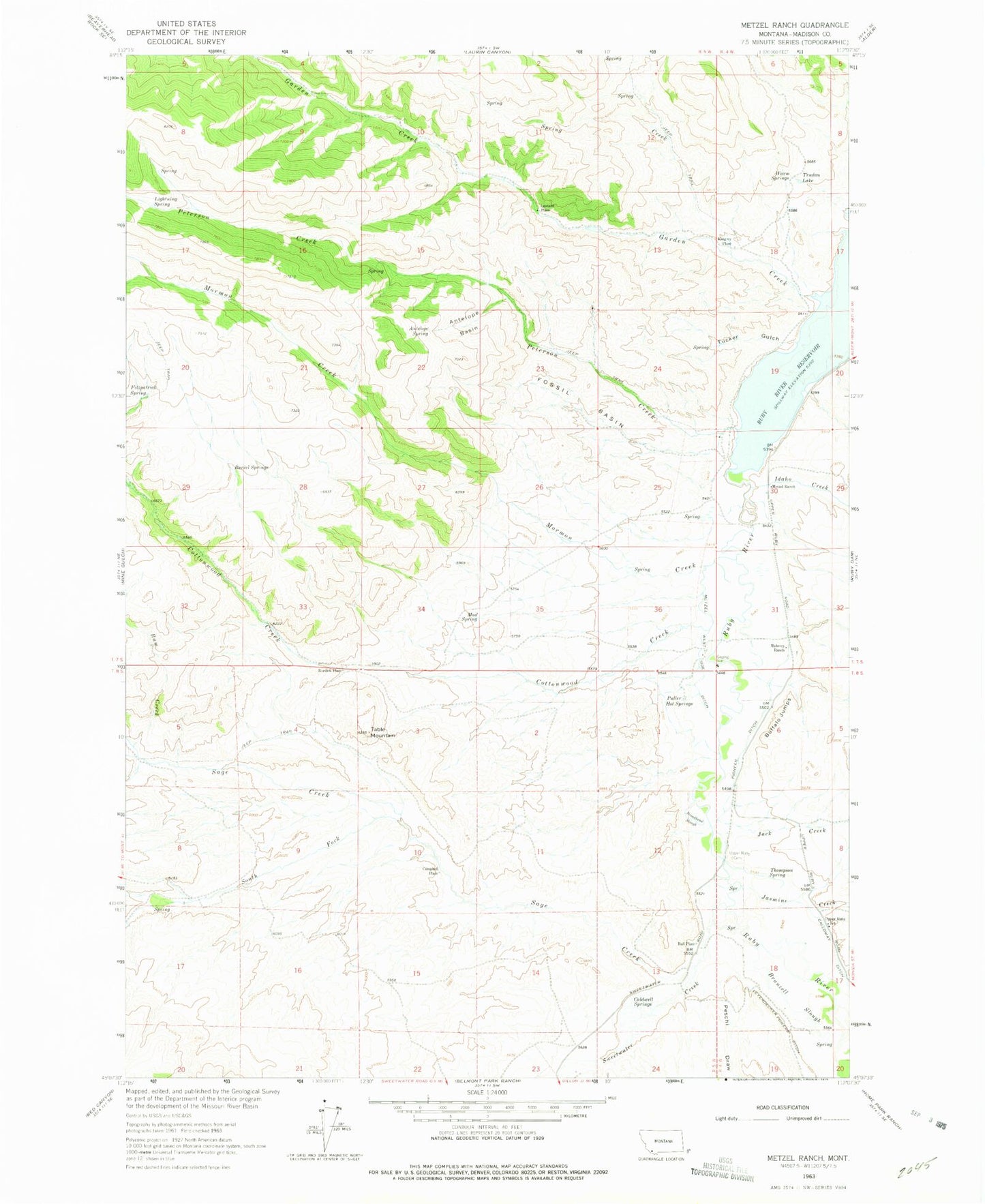 Classic USGS Metzel Ranch Montana 7.5'x7.5' Topo Map Image