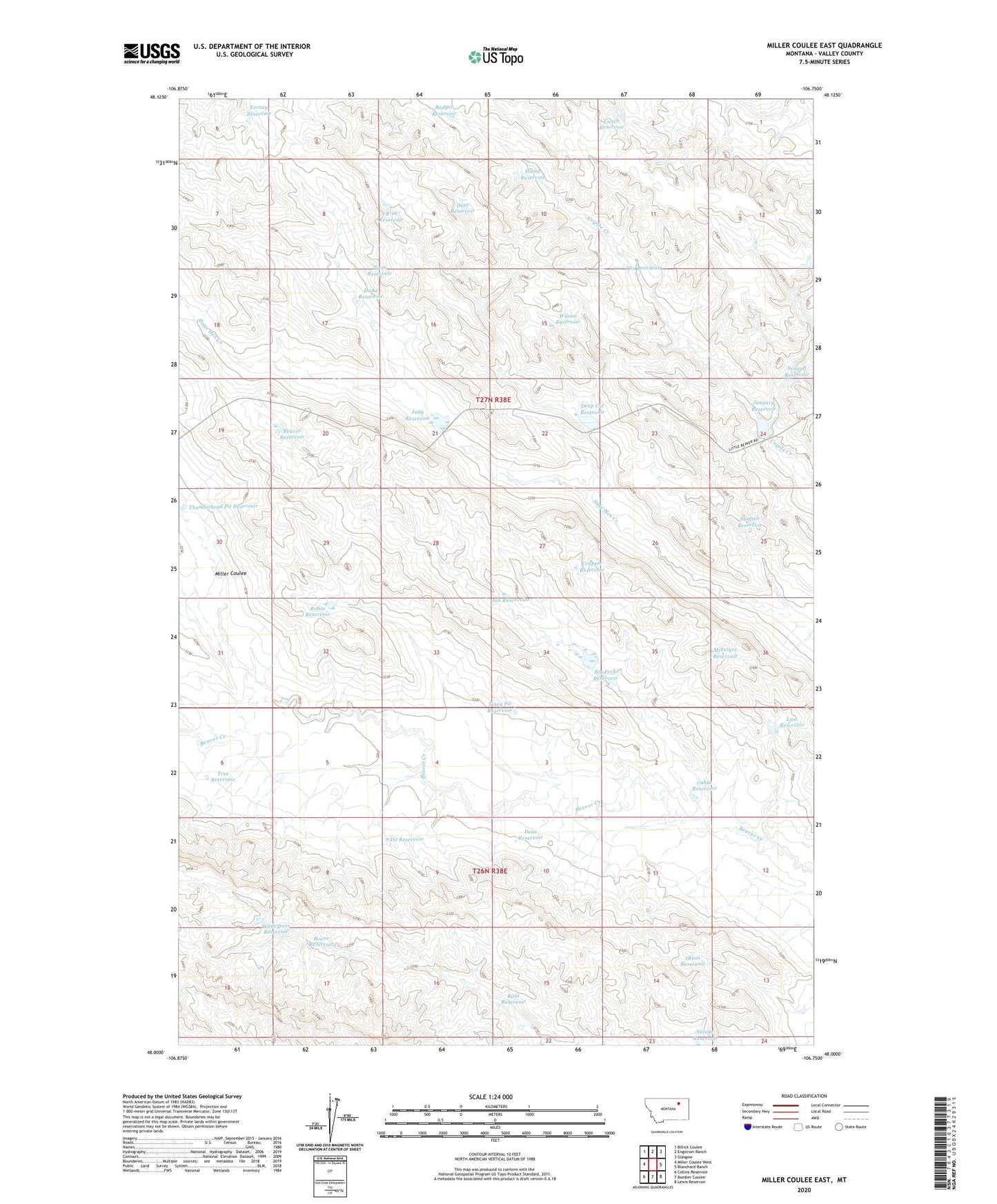 Miller Coulee East Montana US Topo Map Image