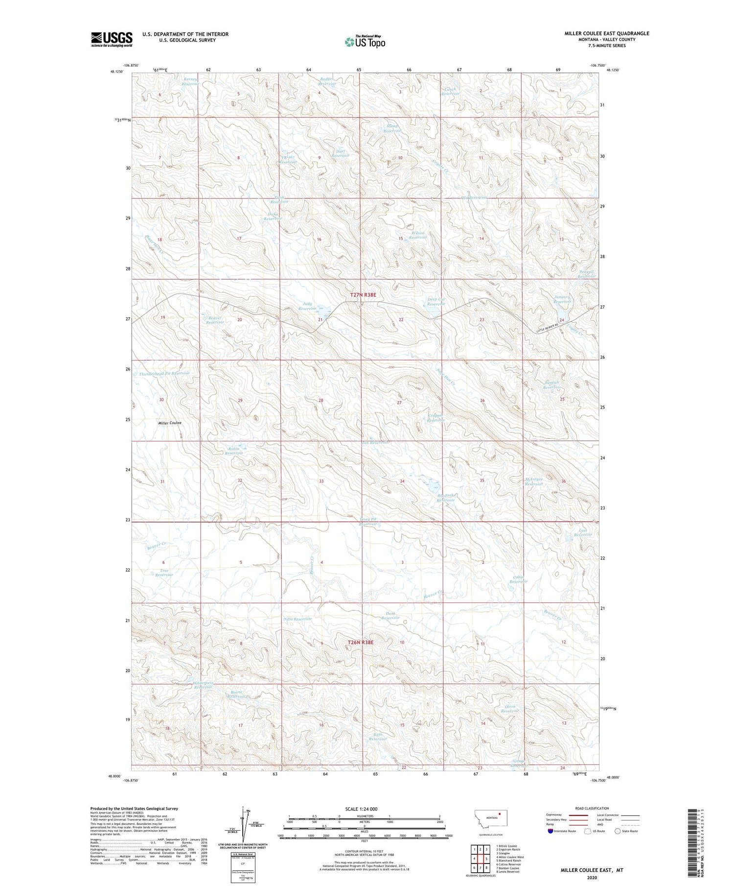 Miller Coulee East Montana US Topo Map Image