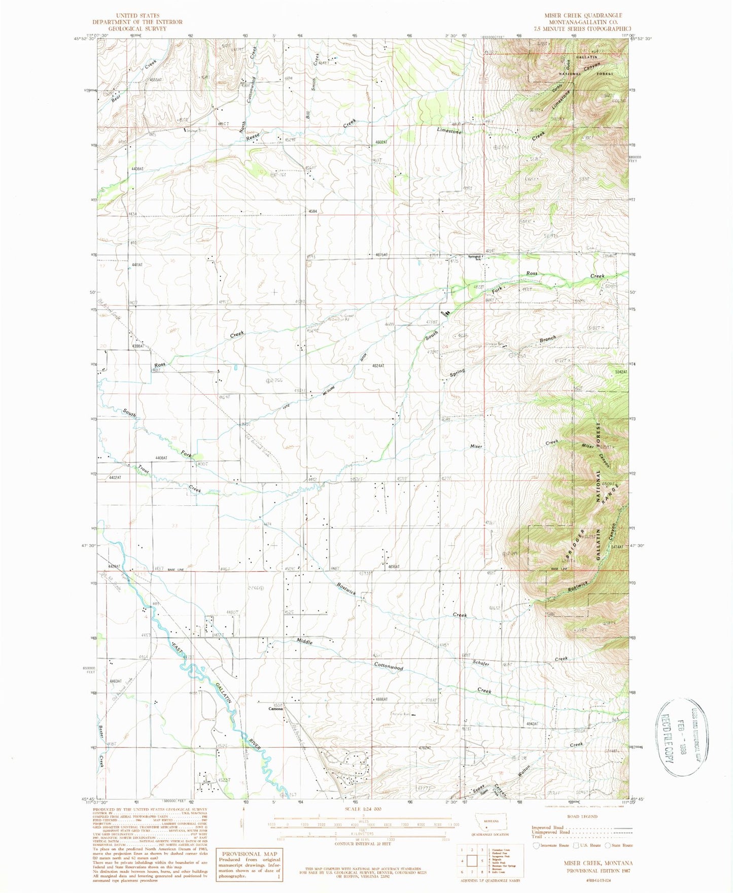 Classic USGS Miser Creek Montana 7.5'x7.5' Topo Map Image