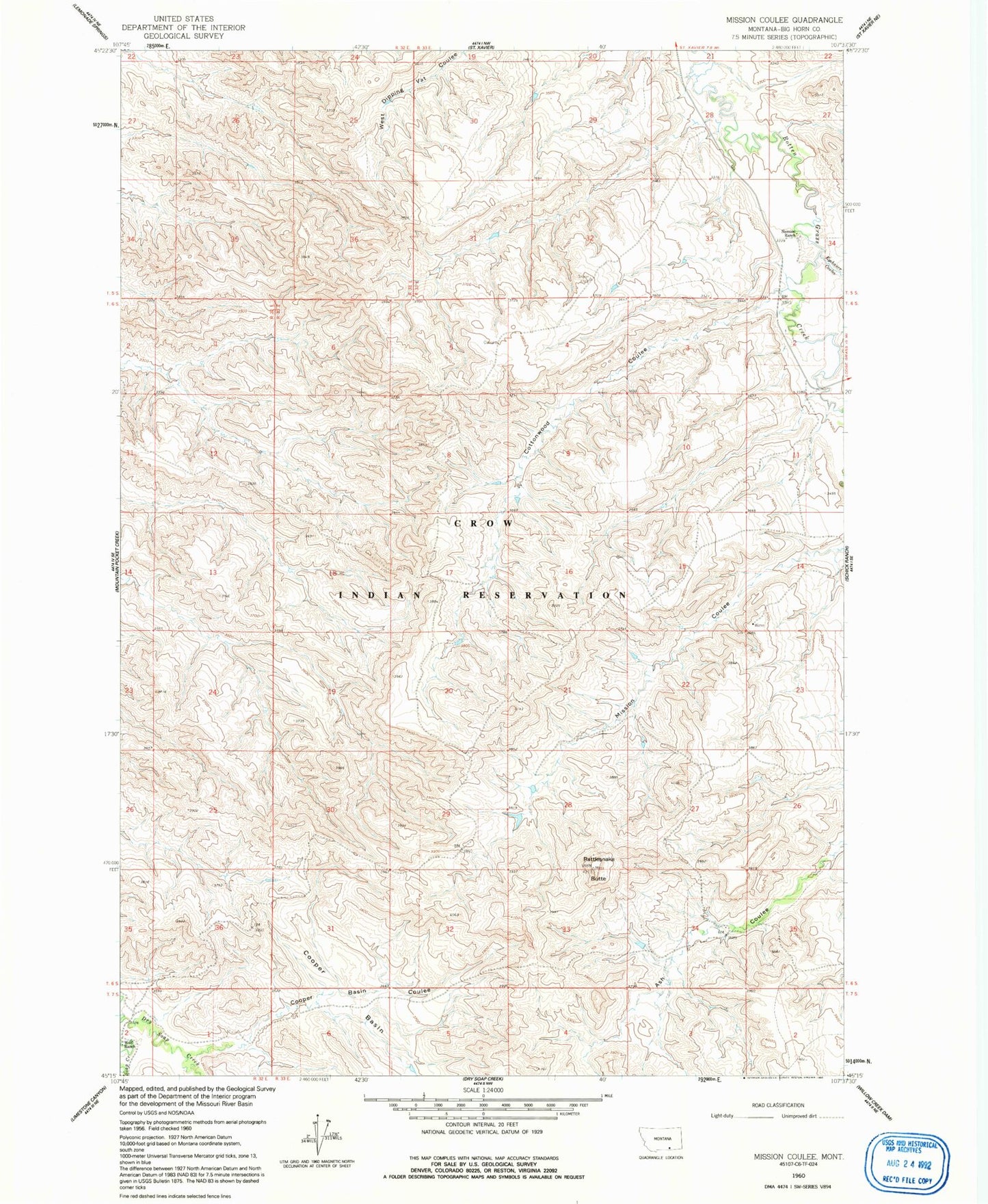 Classic USGS Mission Coulee Montana 7.5'x7.5' Topo Map Image