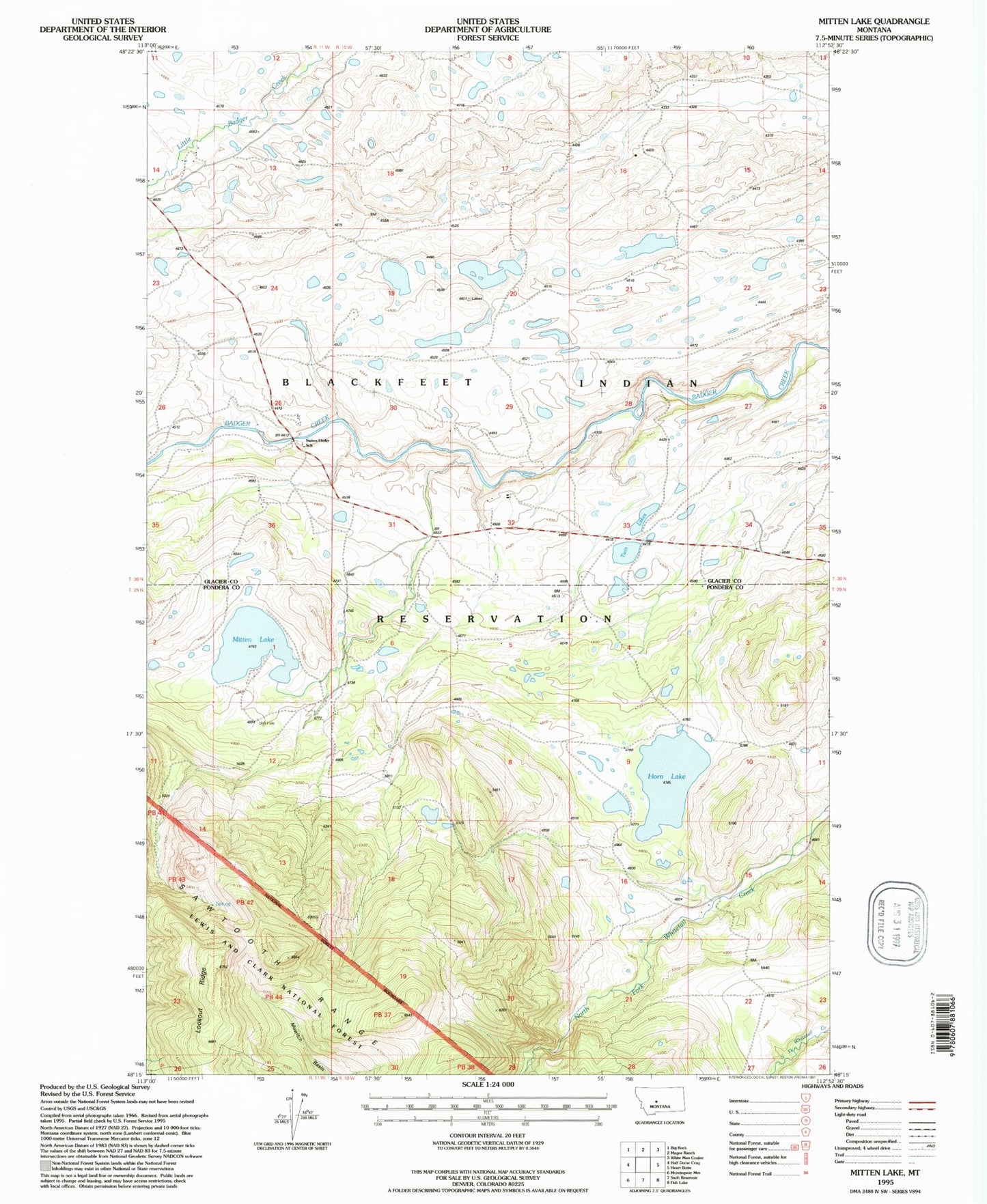 Classic USGS Mitten Lake Montana 7.5'x7.5' Topo Map Image