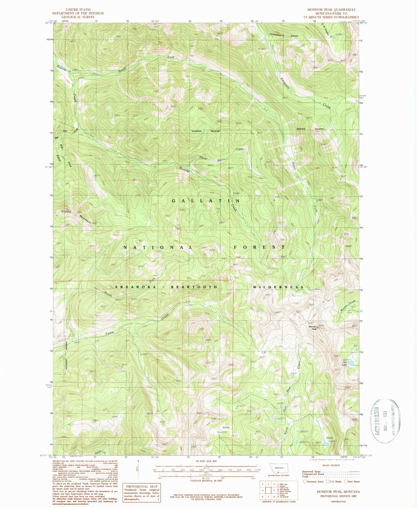 Classic USGS Monitor Peak Montana 7.5'x7.5' Topo Map Image