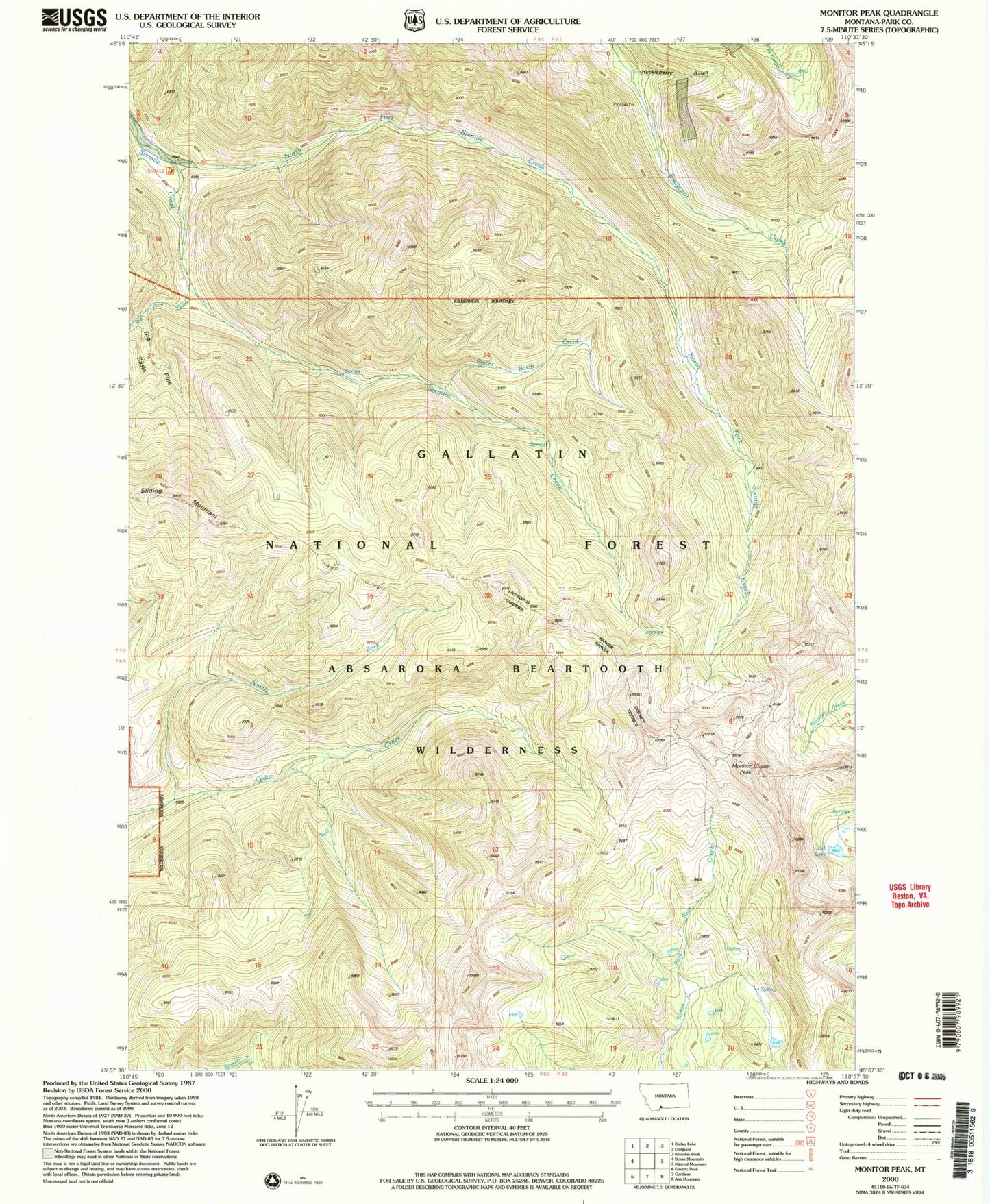 Classic USGS Monitor Peak Montana 7.5'x7.5' Topo Map Image