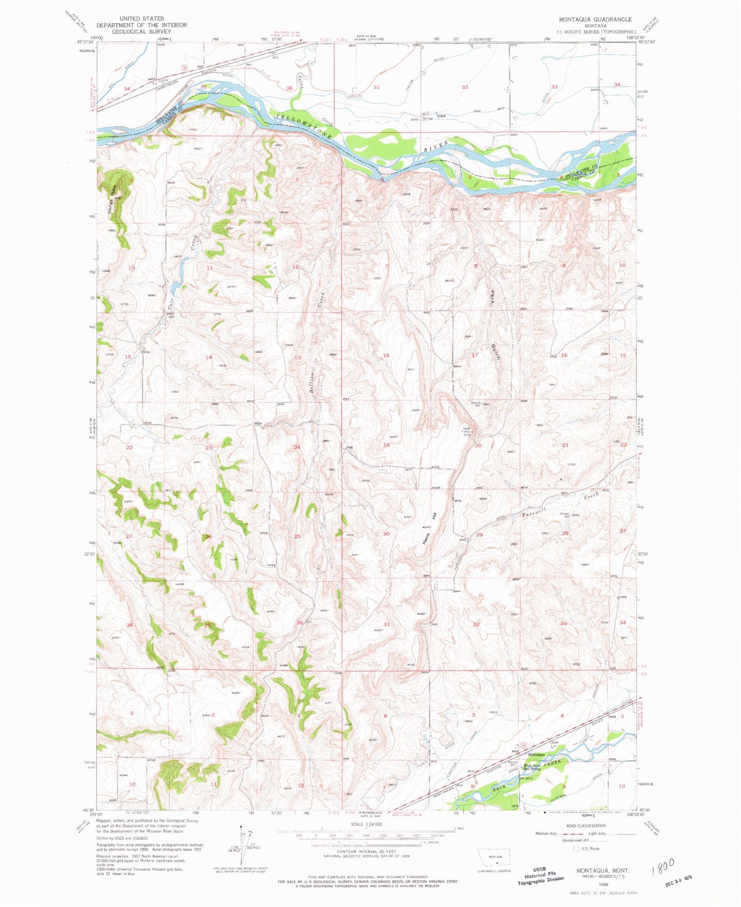 Classic USGS Montaqua Montana 7.5'x7.5' Topo Map Image