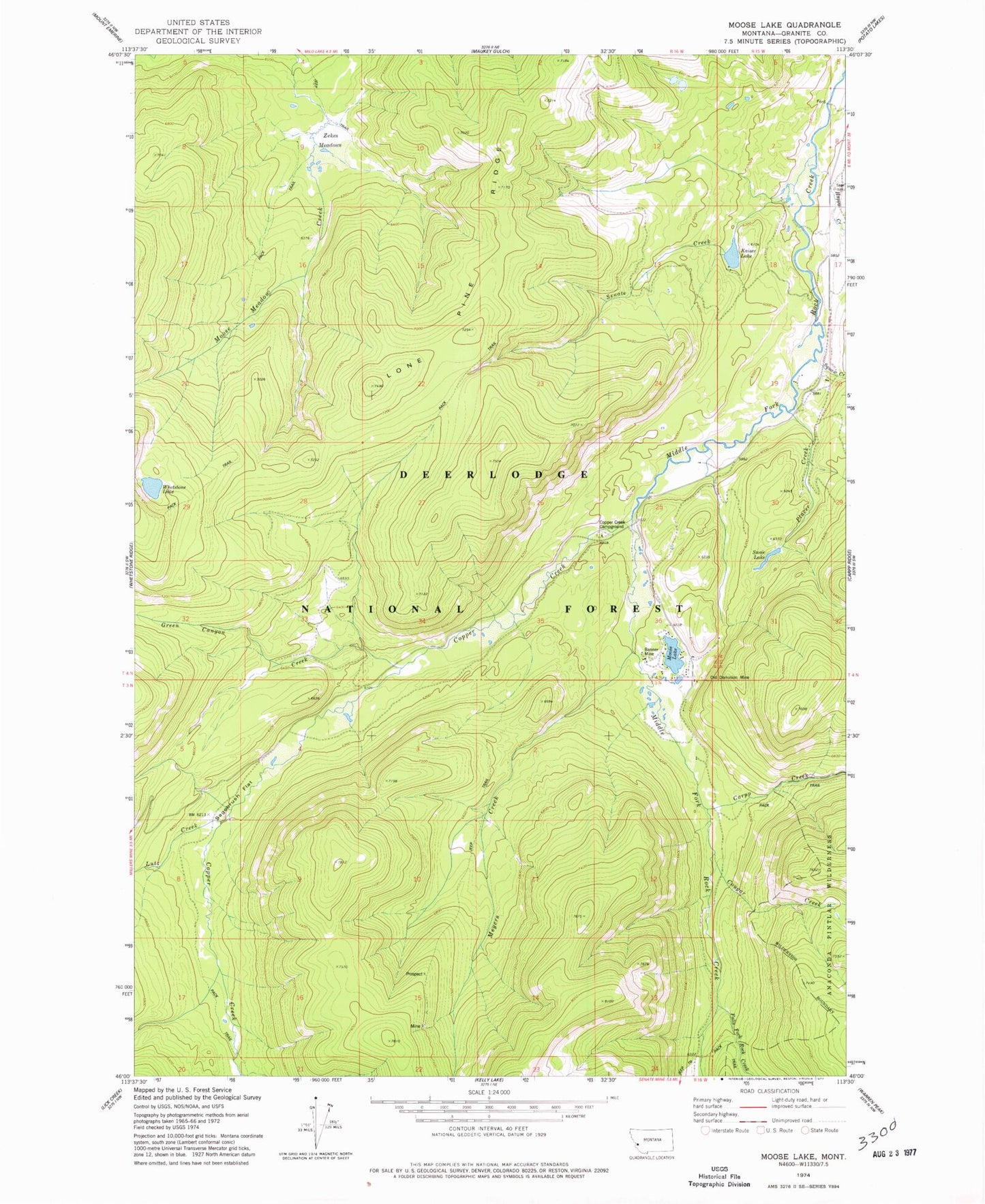 Classic USGS Moose Lake Montana 7.5'x7.5' Topo Map Image