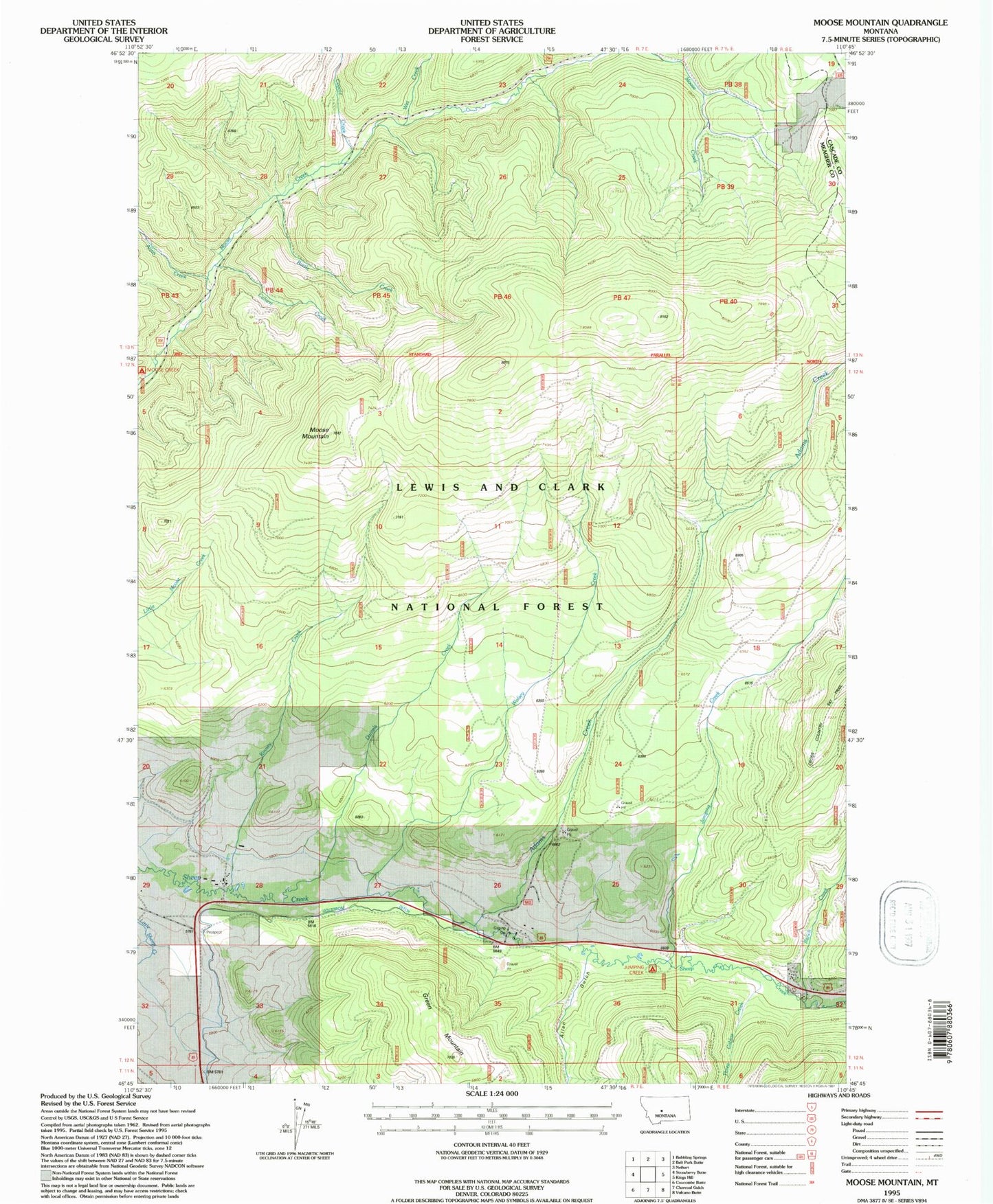 Classic USGS Moose Mountain Montana 7.5'x7.5' Topo Map Image
