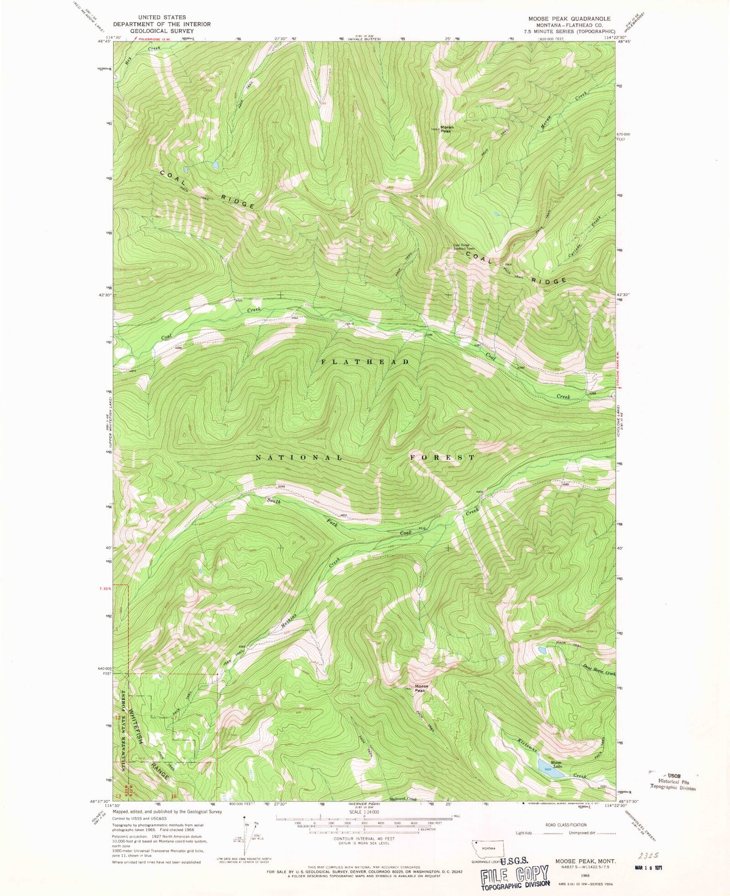 Classic USGS Moose Peak Montana 7.5'x7.5' Topo Map Image