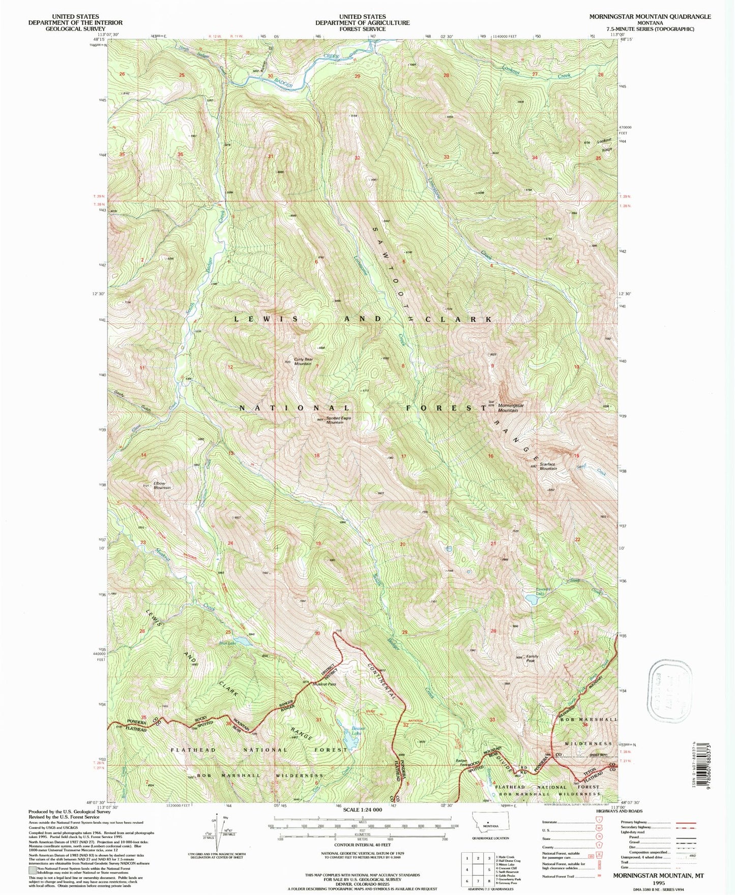 Classic USGS Morningstar Mountain Montana 7.5'x7.5' Topo Map Image