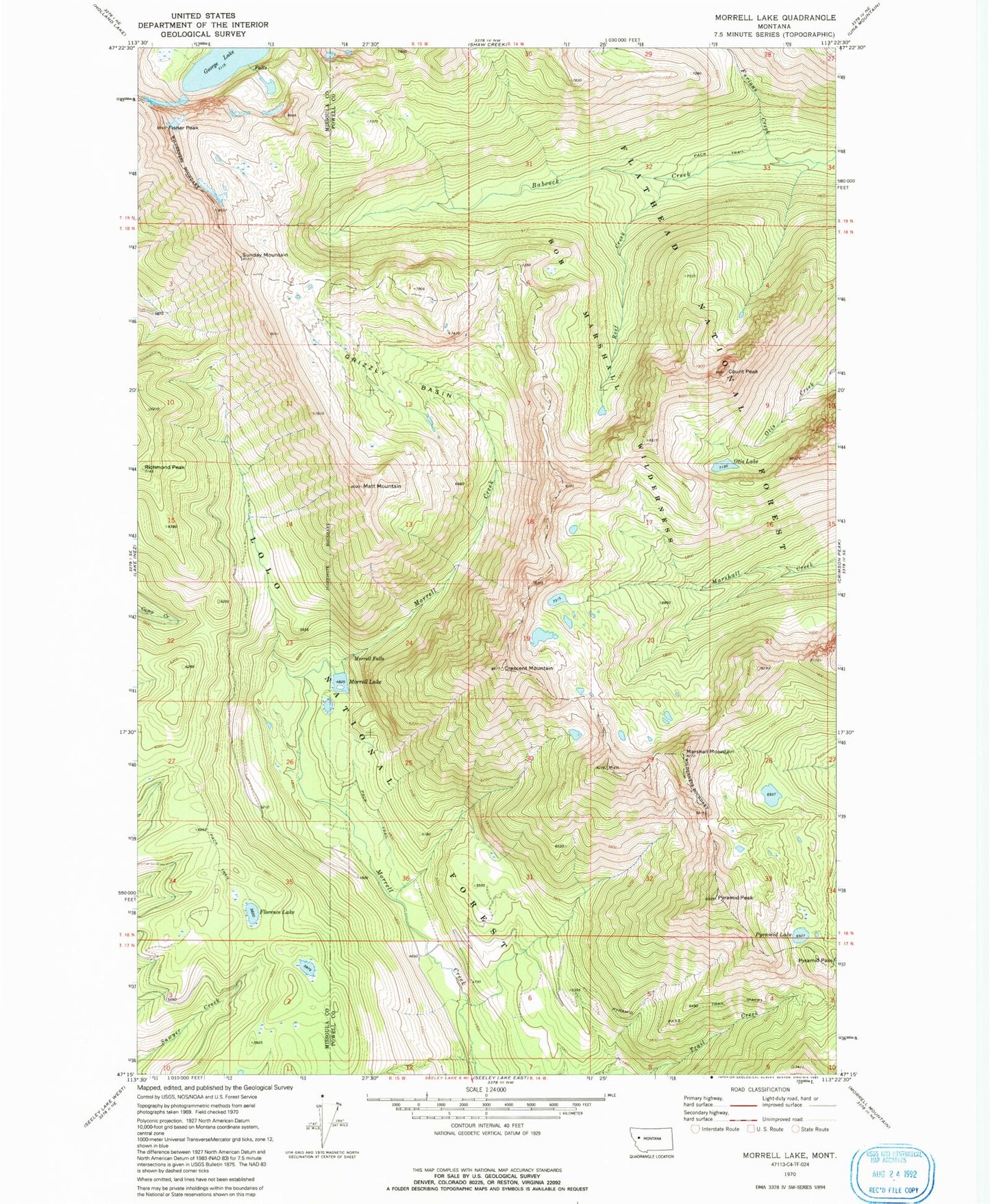 Classic USGS Morrell Lake Montana 7.5'x7.5' Topo Map Image