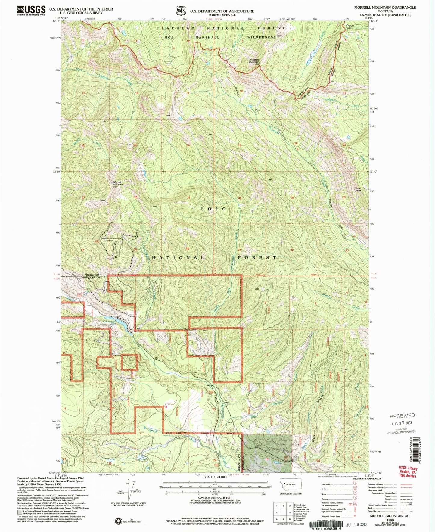 Classic USGS Morrell Mountain Montana 7.5'x7.5' Topo Map Image