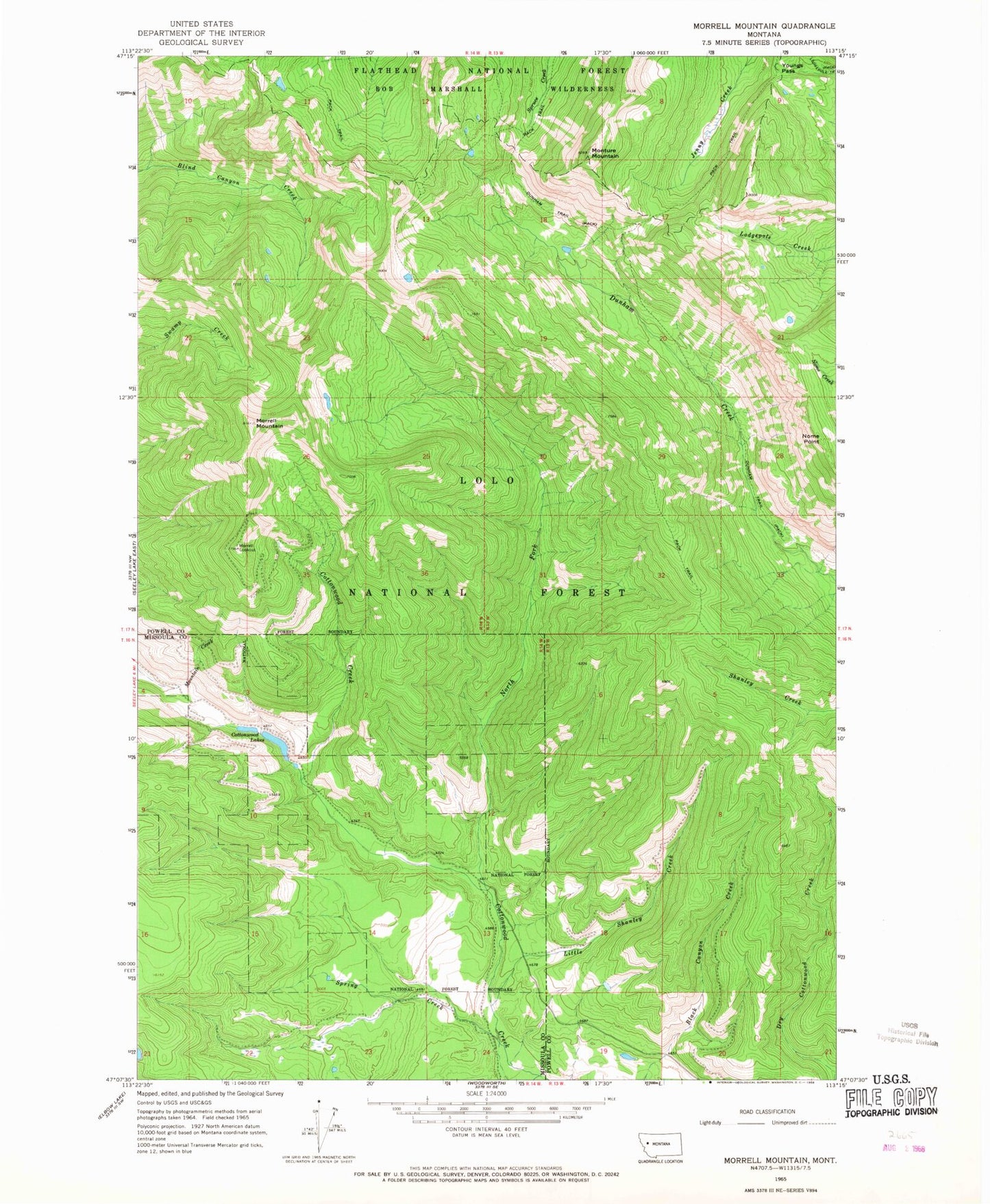 Classic USGS Morrell Mountain Montana 7.5'x7.5' Topo Map Image