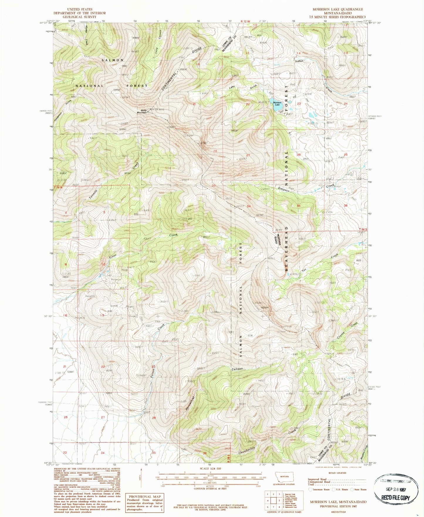 Classic USGS Morrison Lake Montana 7.5'x7.5' Topo Map Image