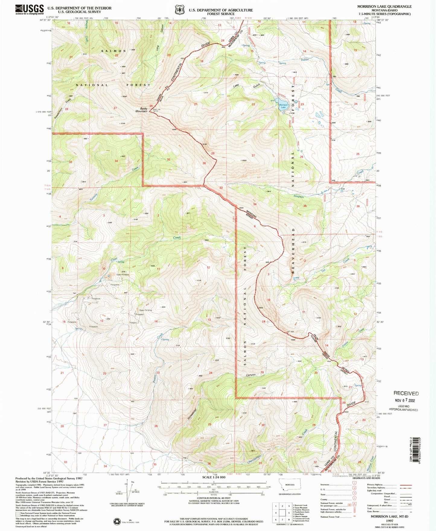Classic USGS Morrison Lake Montana 7.5'x7.5' Topo Map Image