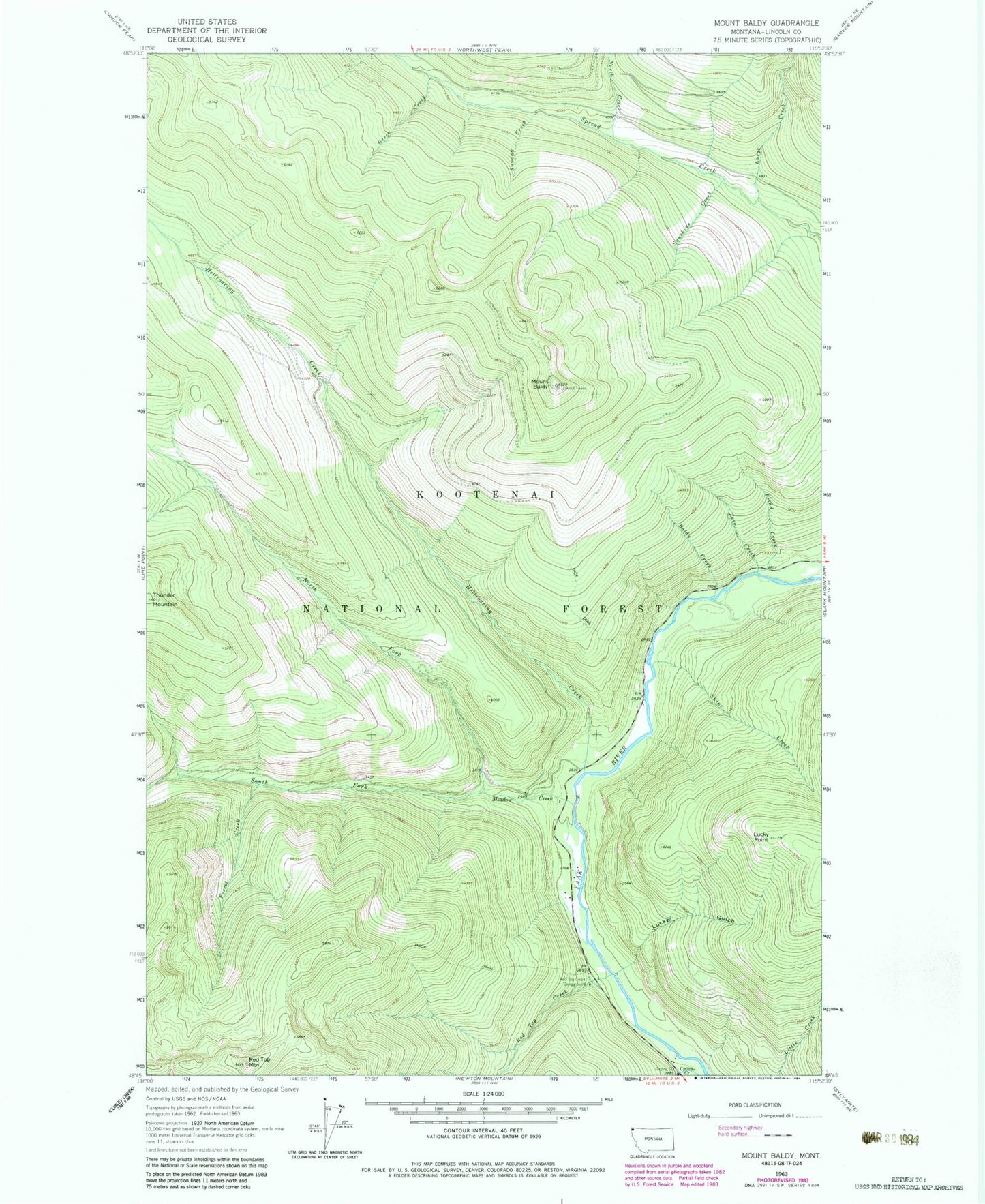 Classic USGS Mount Baldy Montana 7.5'x7.5' Topo Map Image