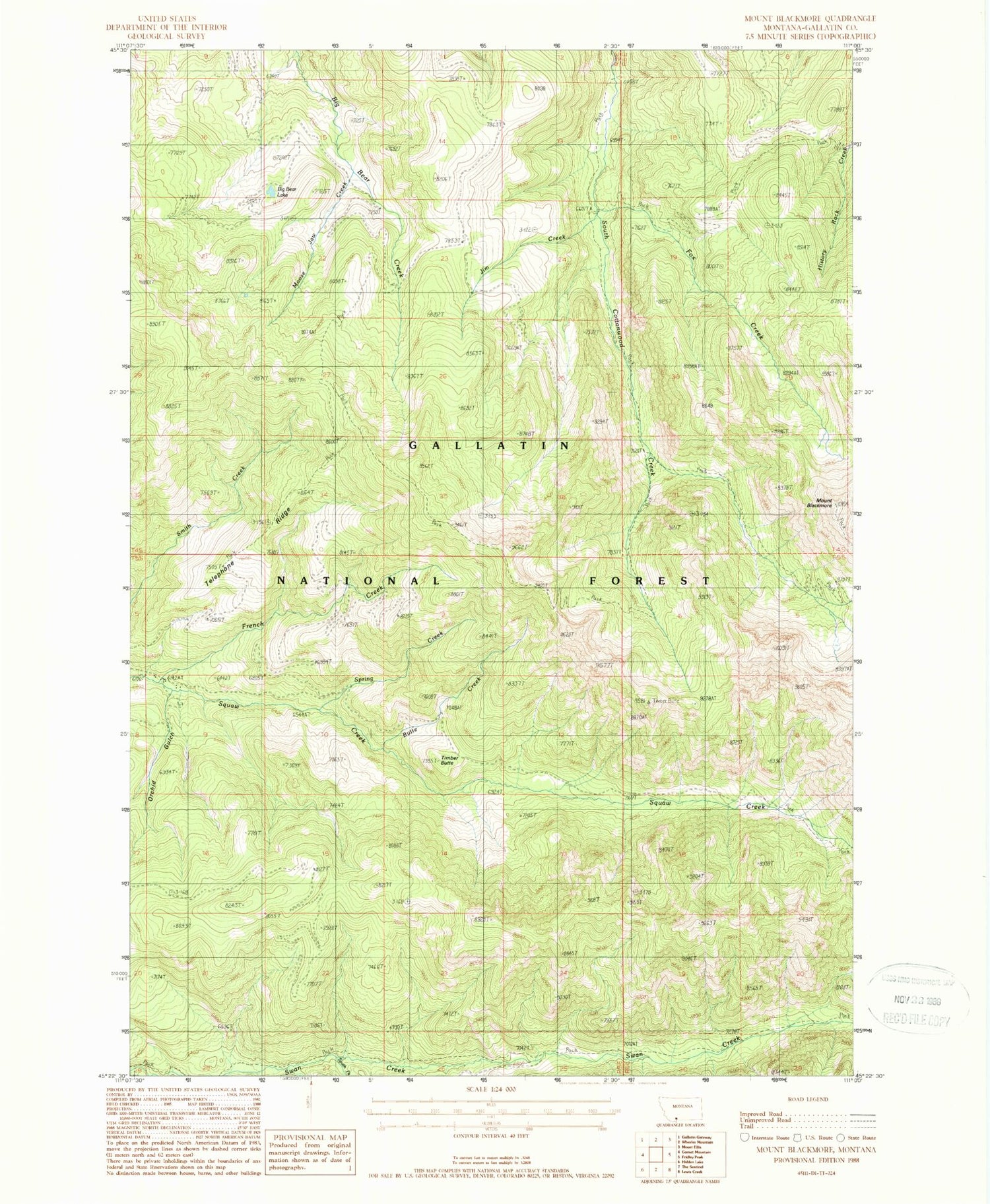 Classic USGS Mount Blackmore Montana 7.5'x7.5' Topo Map Image