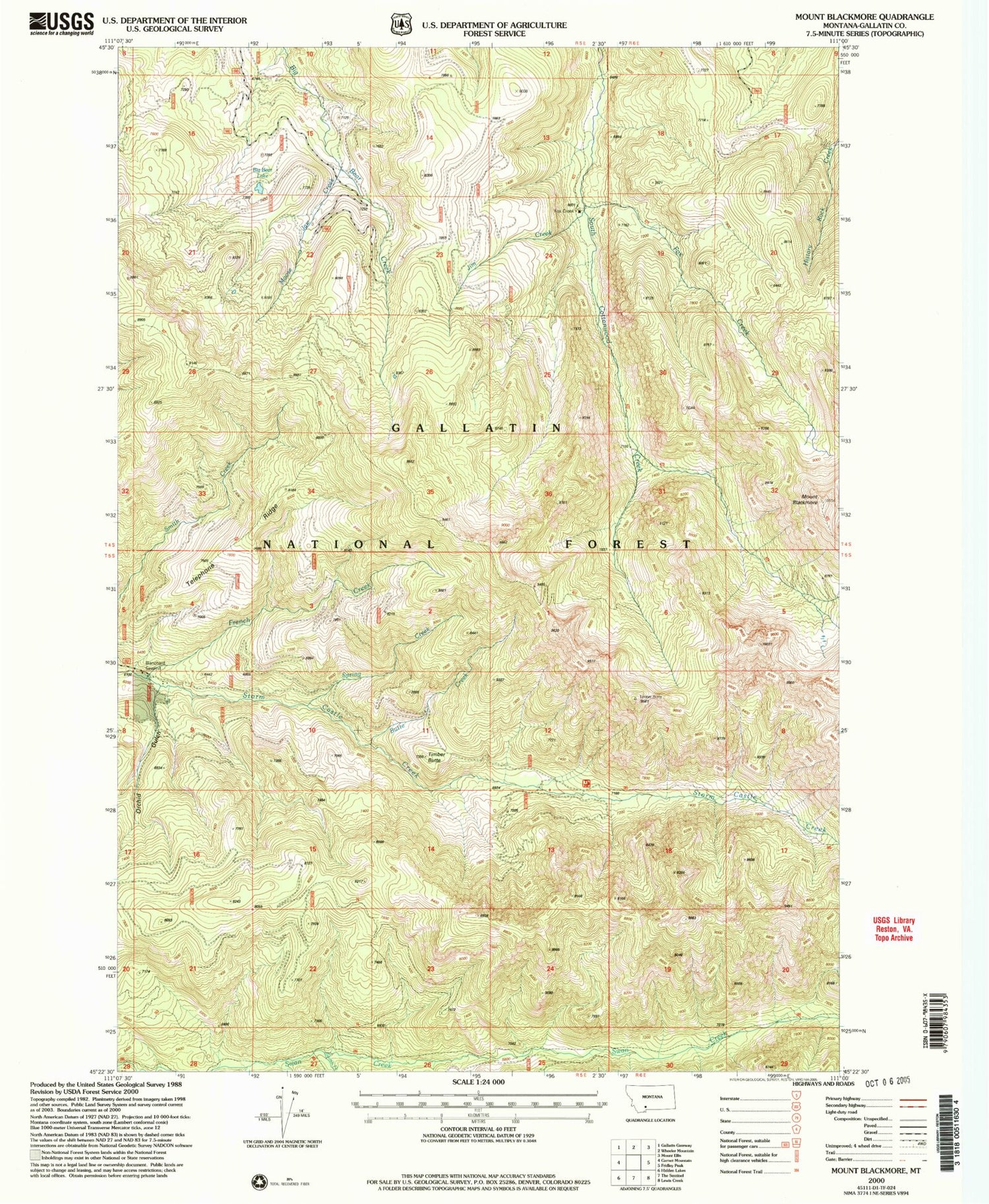 Classic USGS Mount Blackmore Montana 7.5'x7.5' Topo Map Image