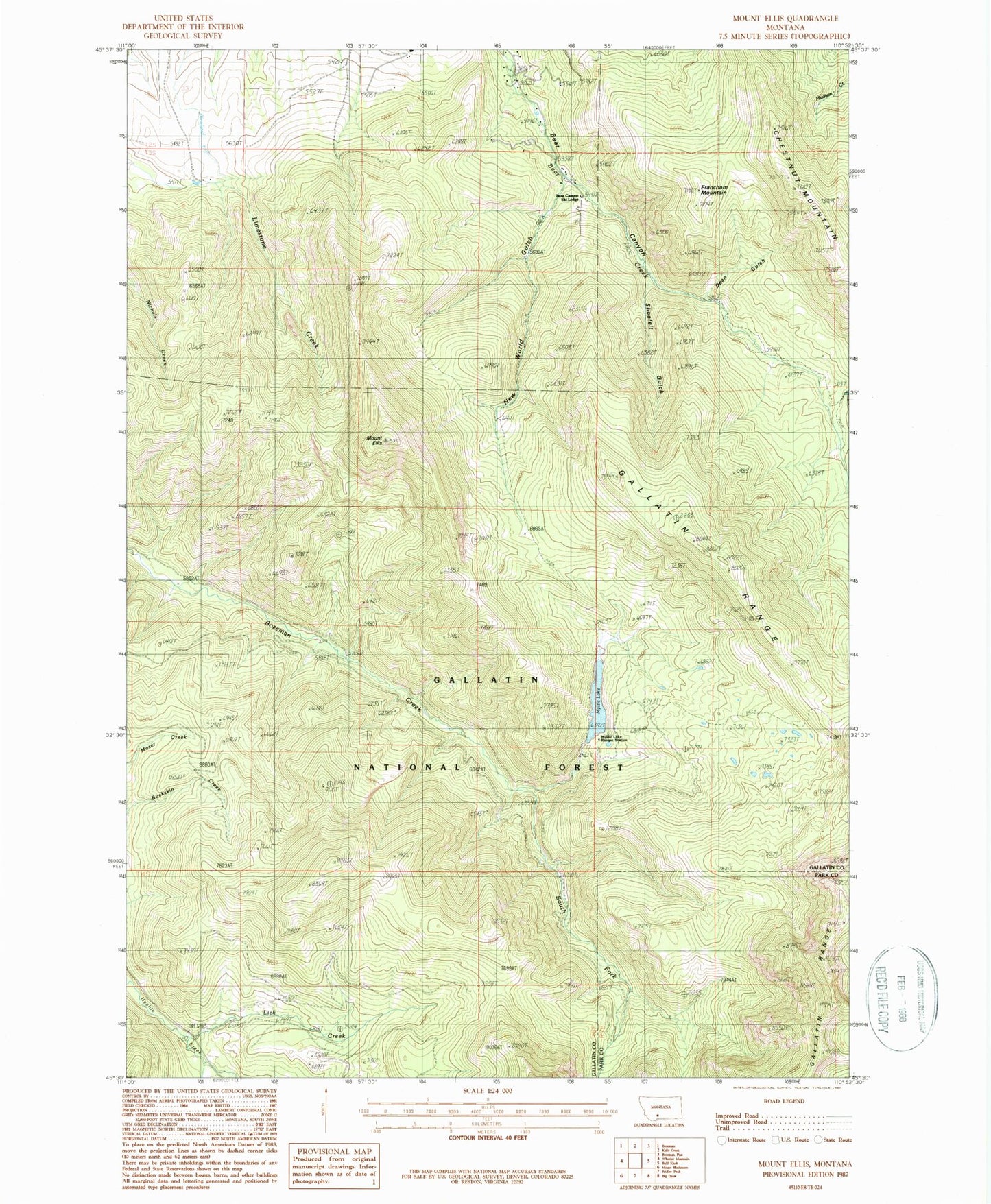 Classic USGS Mount Ellis Montana 7.5'x7.5' Topo Map Image