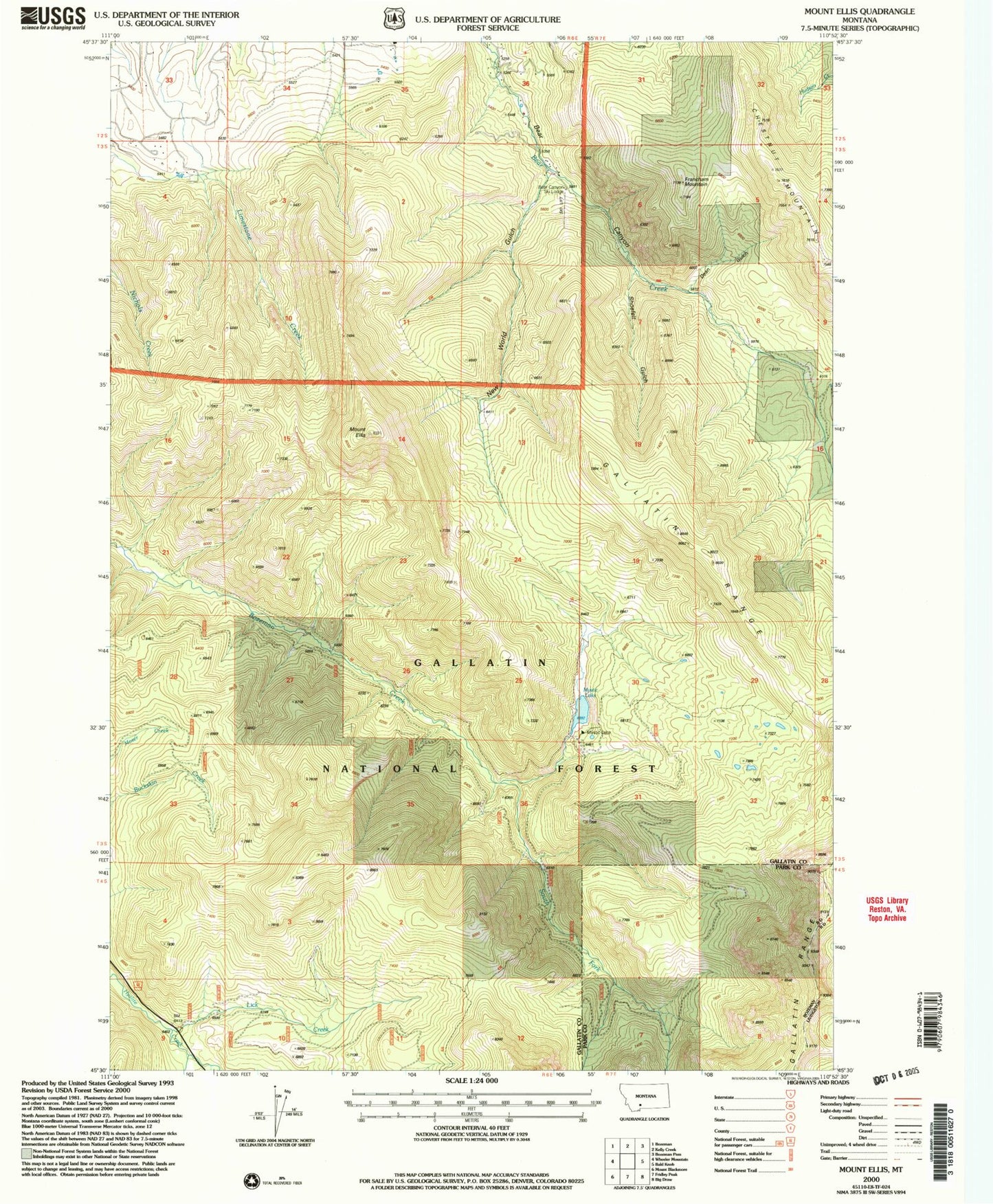 Classic USGS Mount Ellis Montana 7.5'x7.5' Topo Map Image