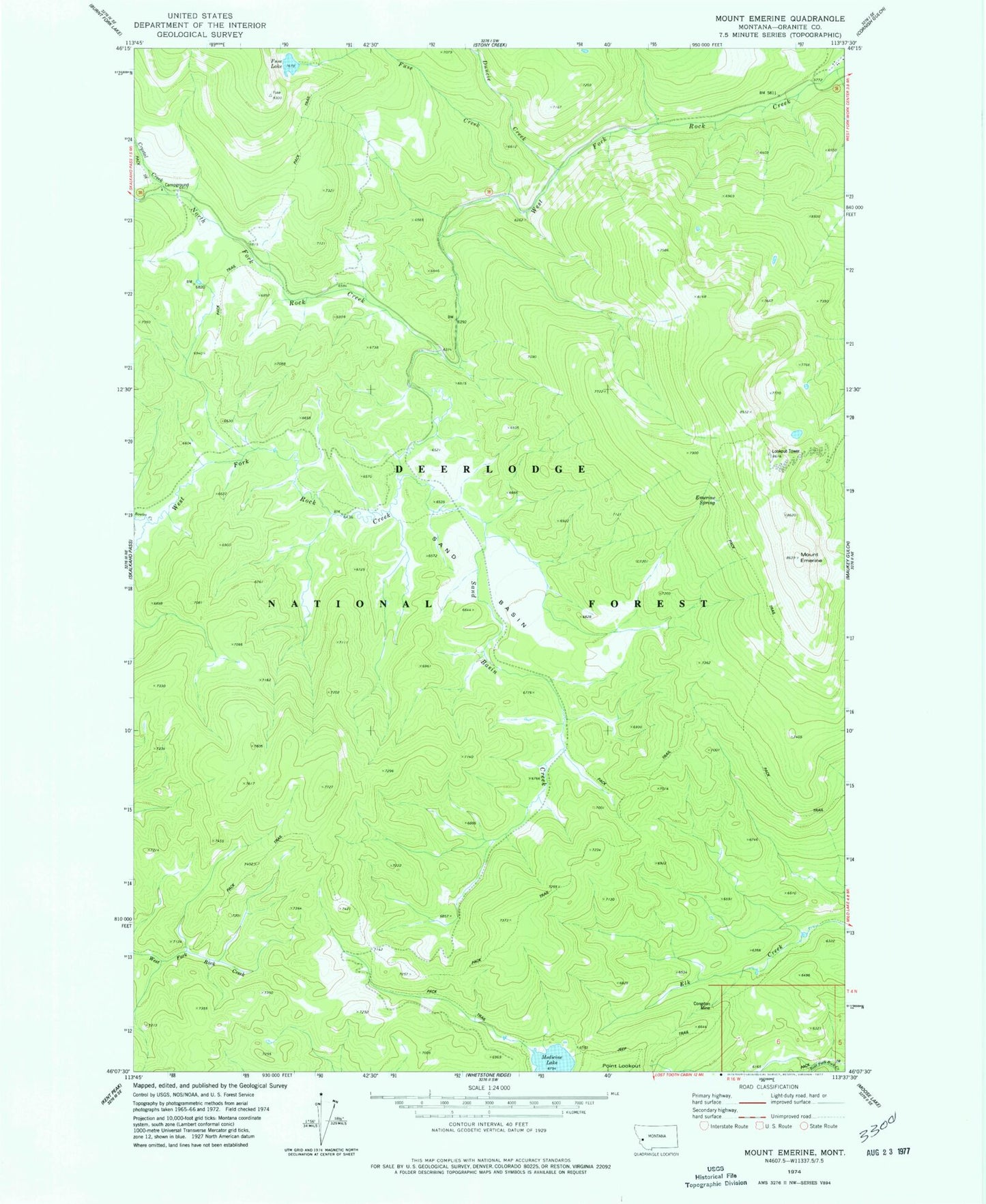 Classic USGS Mount Emerine Montana 7.5'x7.5' Topo Map Image