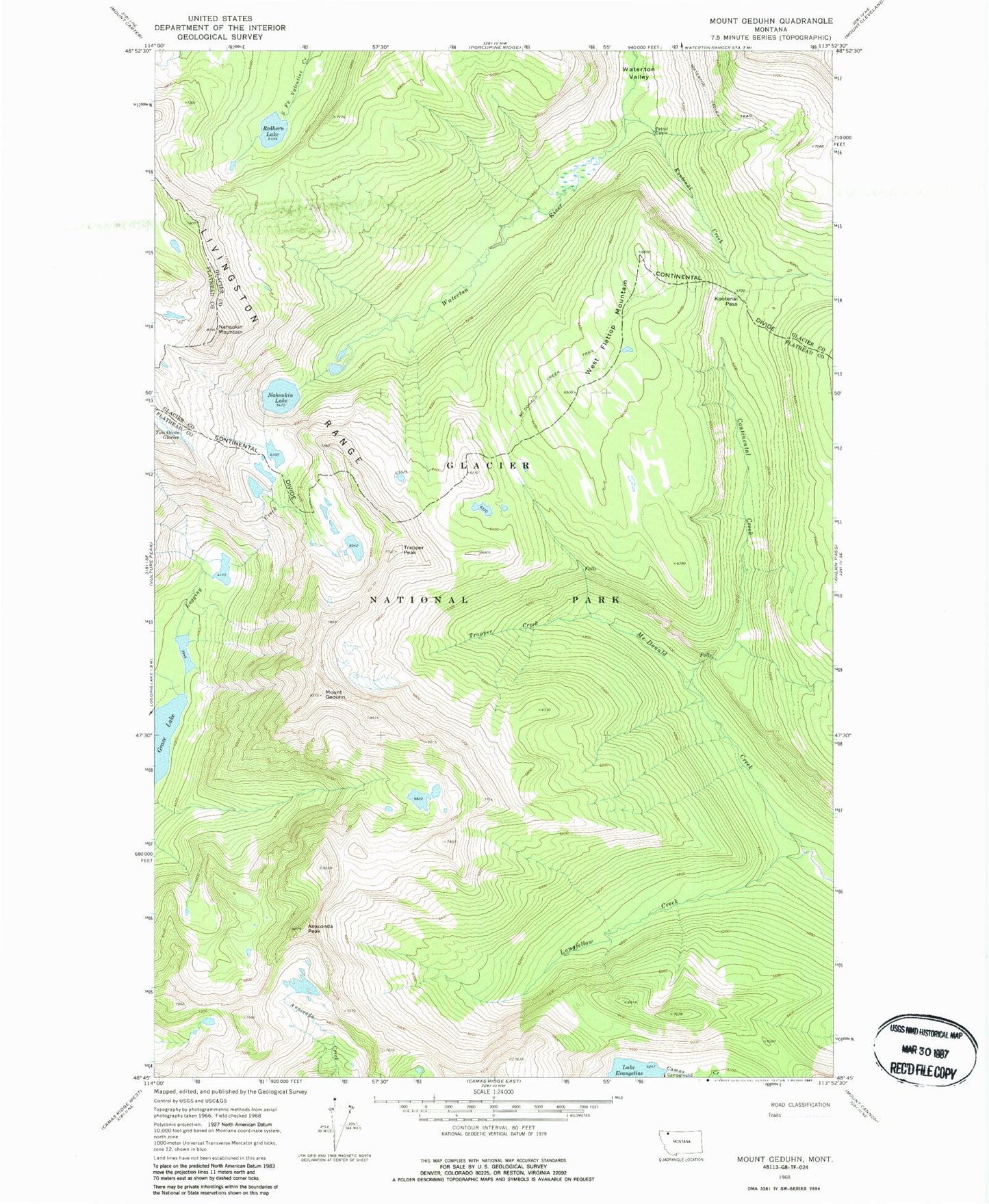 Classic USGS Mount Geduhn Montana 7.5'x7.5' Topo Map Image