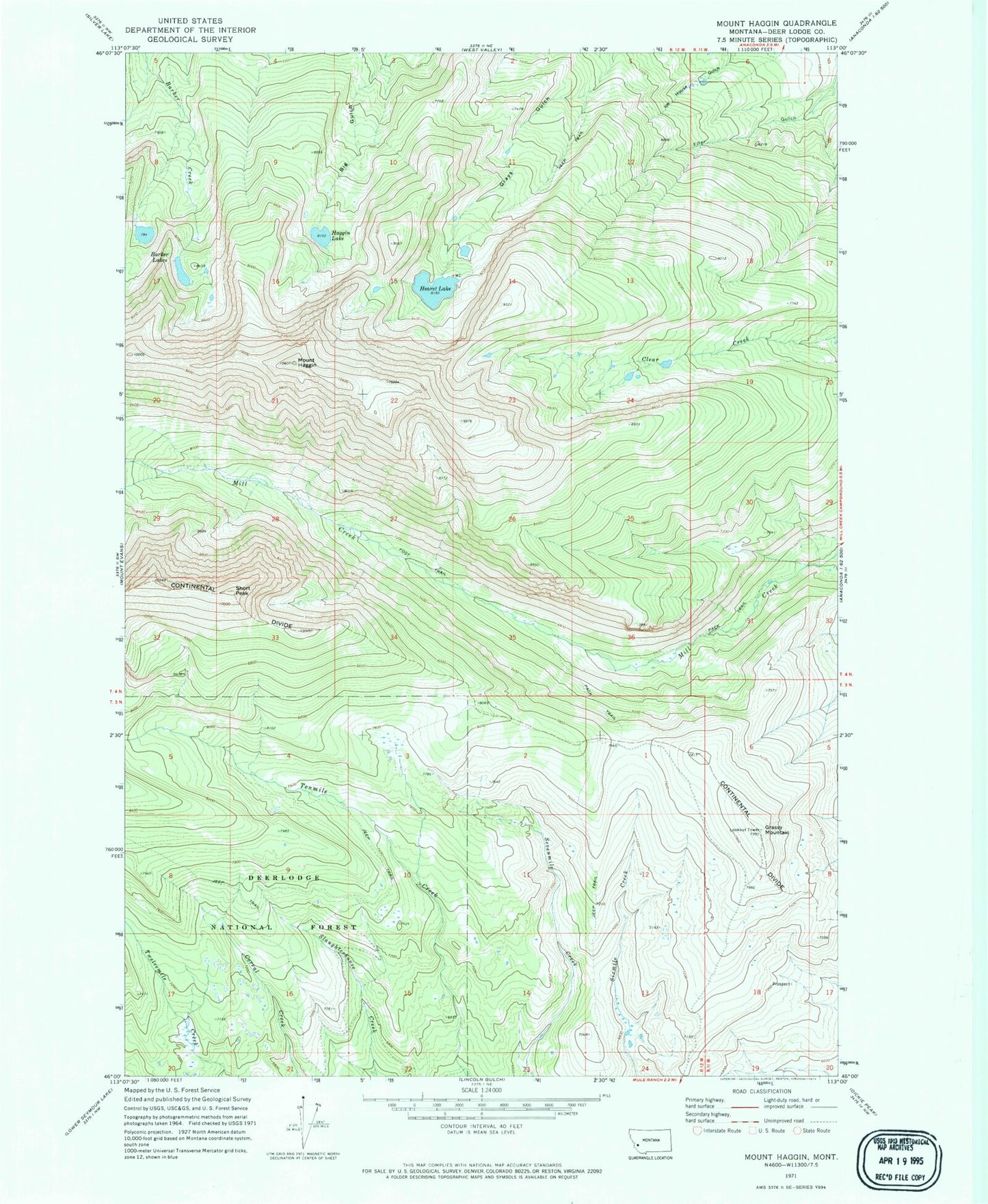 Classic USGS Mount Haggin Montana 7.5'x7.5' Topo Map Image