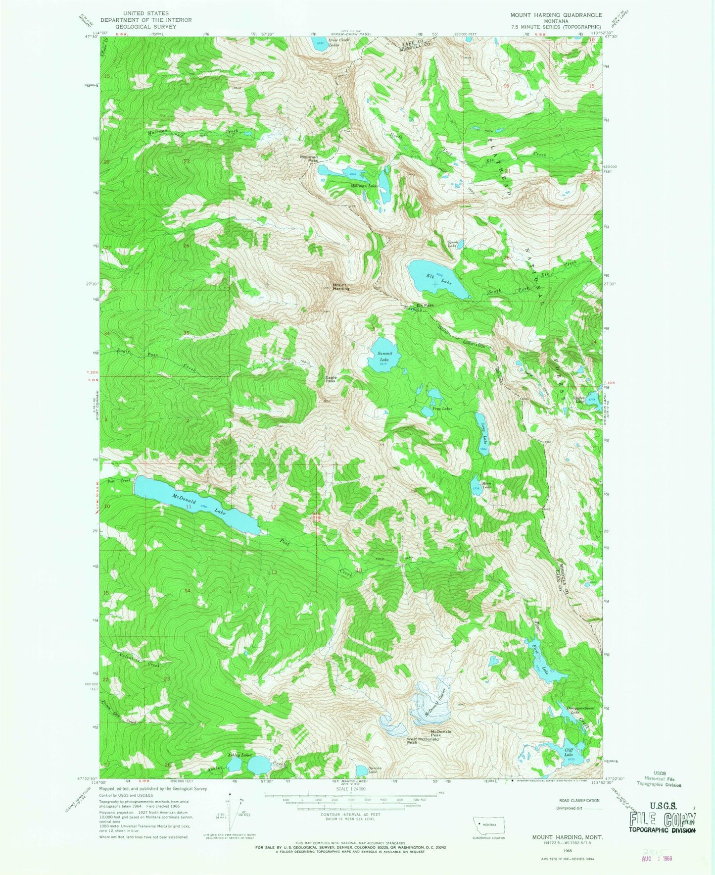 Classic USGS Mount Calowahcan Montana 7.5'x7.5' Topo Map Image