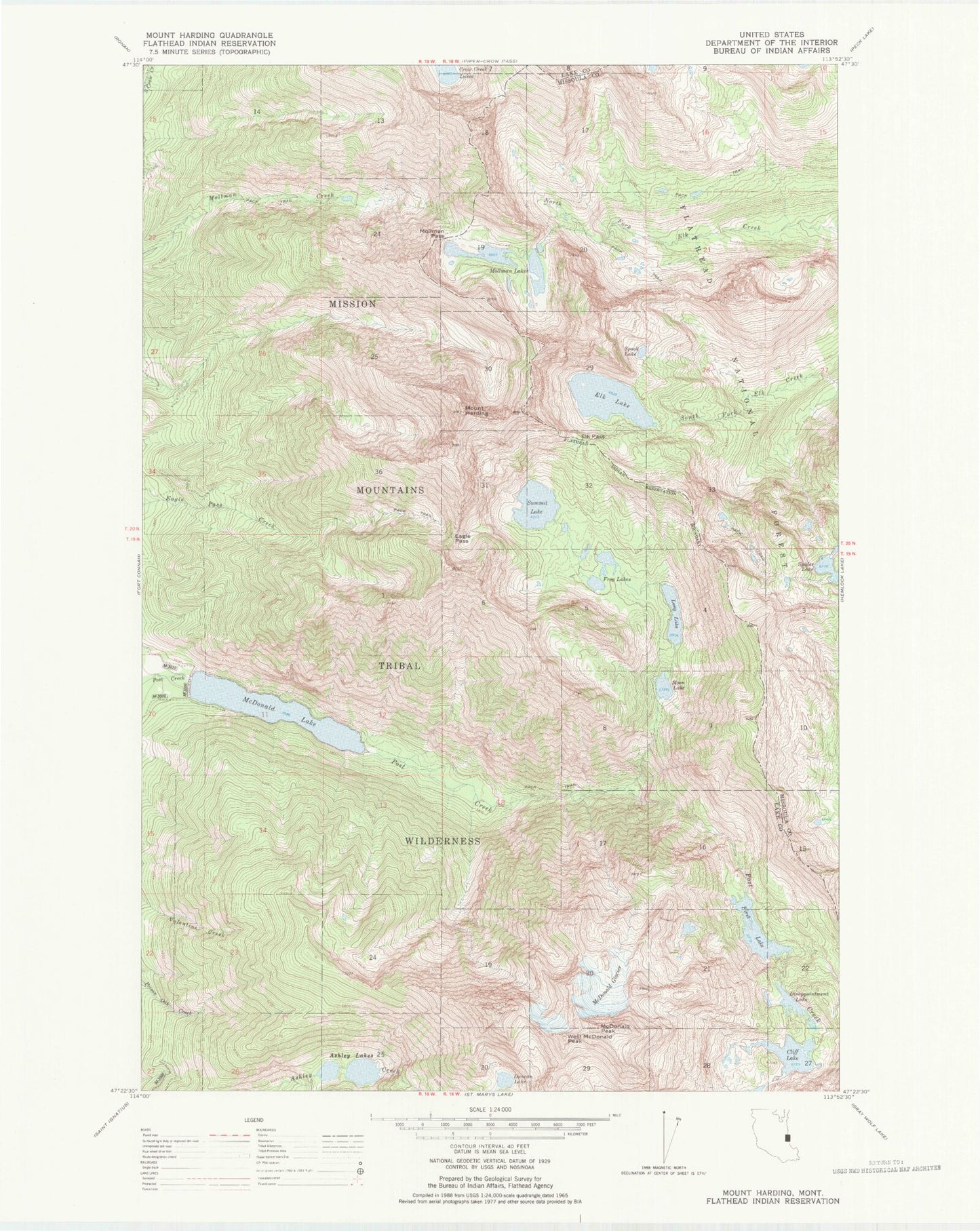 Classic USGS Mount Calowahcan Montana 7.5'x7.5' Topo Map Image