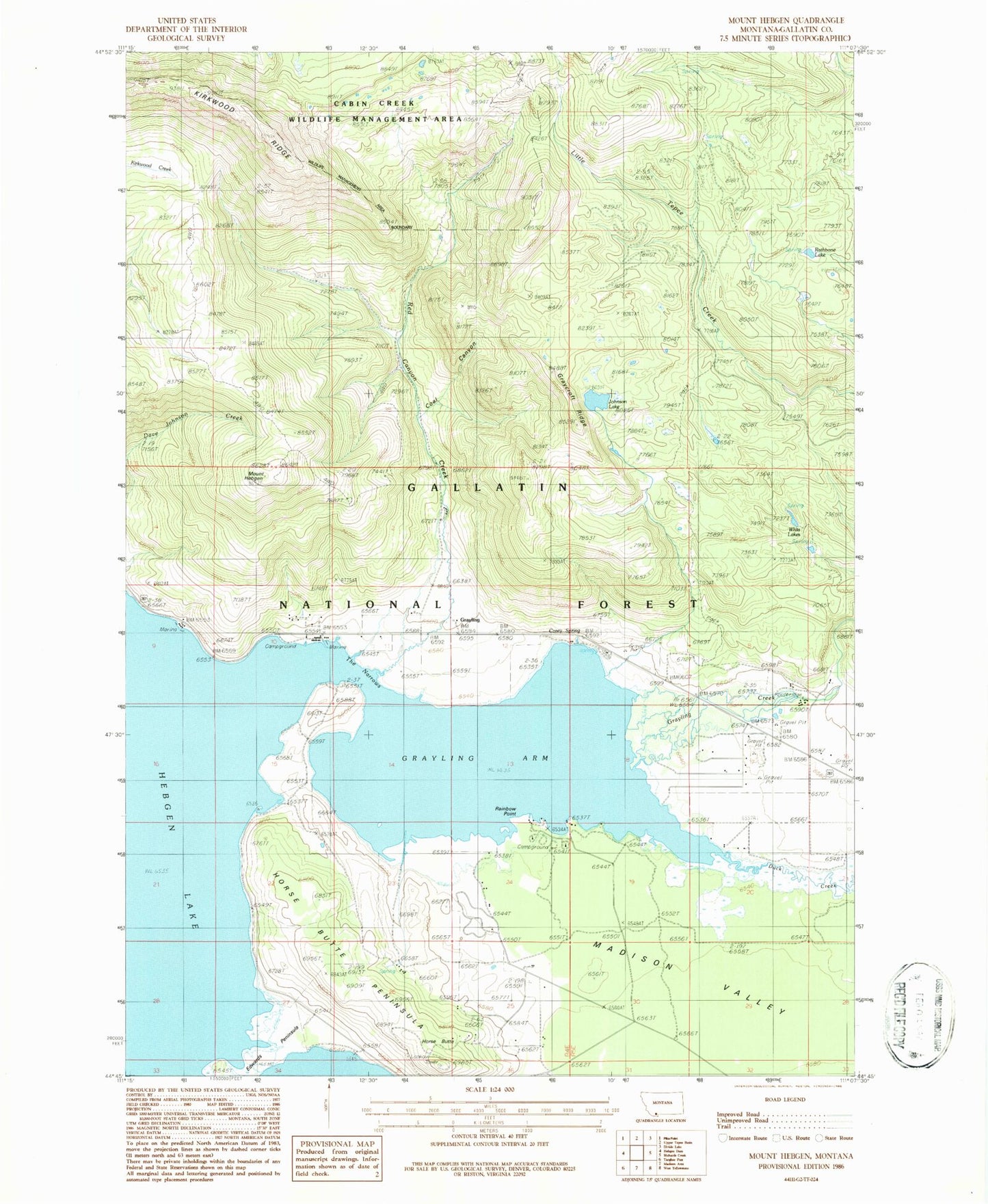 Classic USGS Mount Hebgen Montana 7.5'x7.5' Topo Map Image