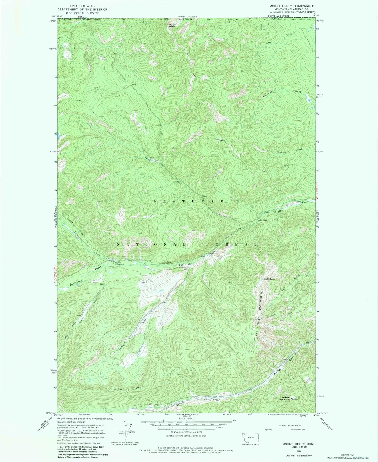 Classic USGS Mount Hefty Montana 7.5'x7.5' Topo Map Image