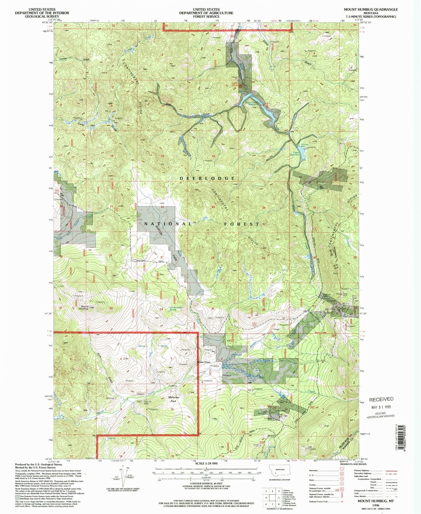 Classic USGS Mount Humbug Montana 7.5'x7.5' Topo Map Image