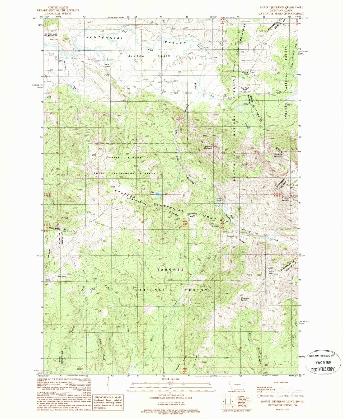 Classic USGS Mount Jefferson Montana 7.5'x7.5' Topo Map Image
