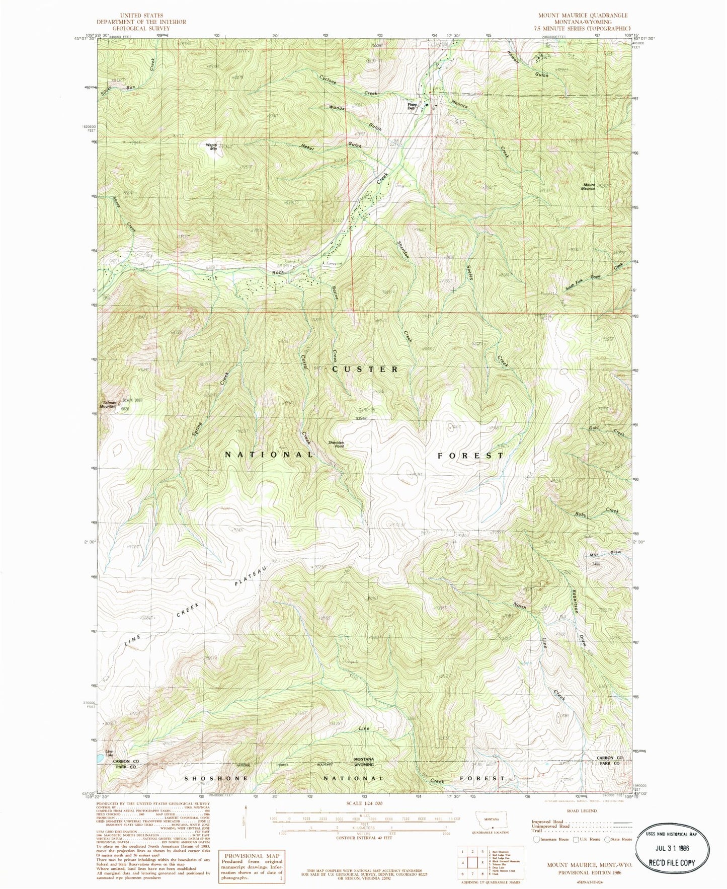 Classic USGS Mount Maurice Montana 7.5'x7.5' Topo Map Image