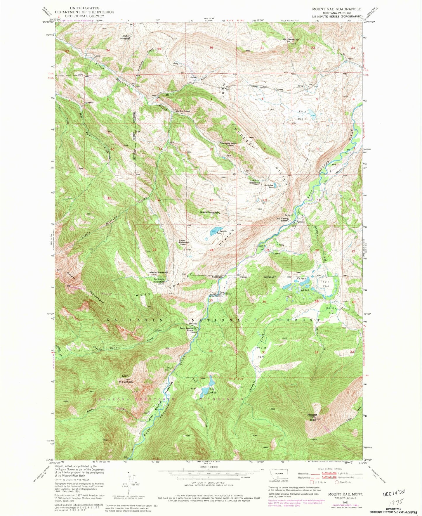 Classic USGS Mount Rae Montana 7.5'x7.5' Topo Map Image