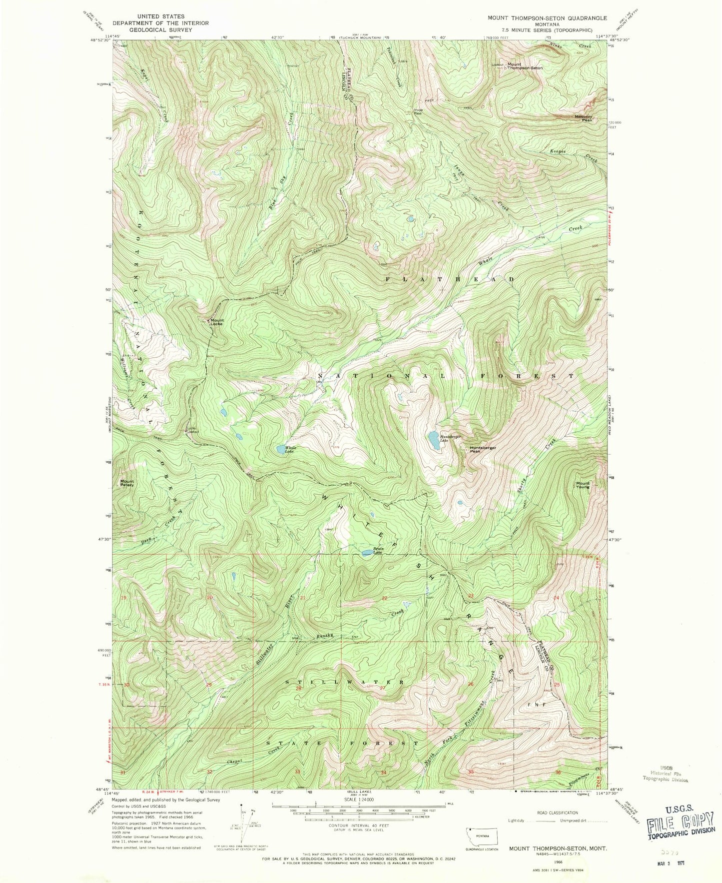 Classic USGS Mount Thompson-Seton Montana 7.5'x7.5' Topo Map Image