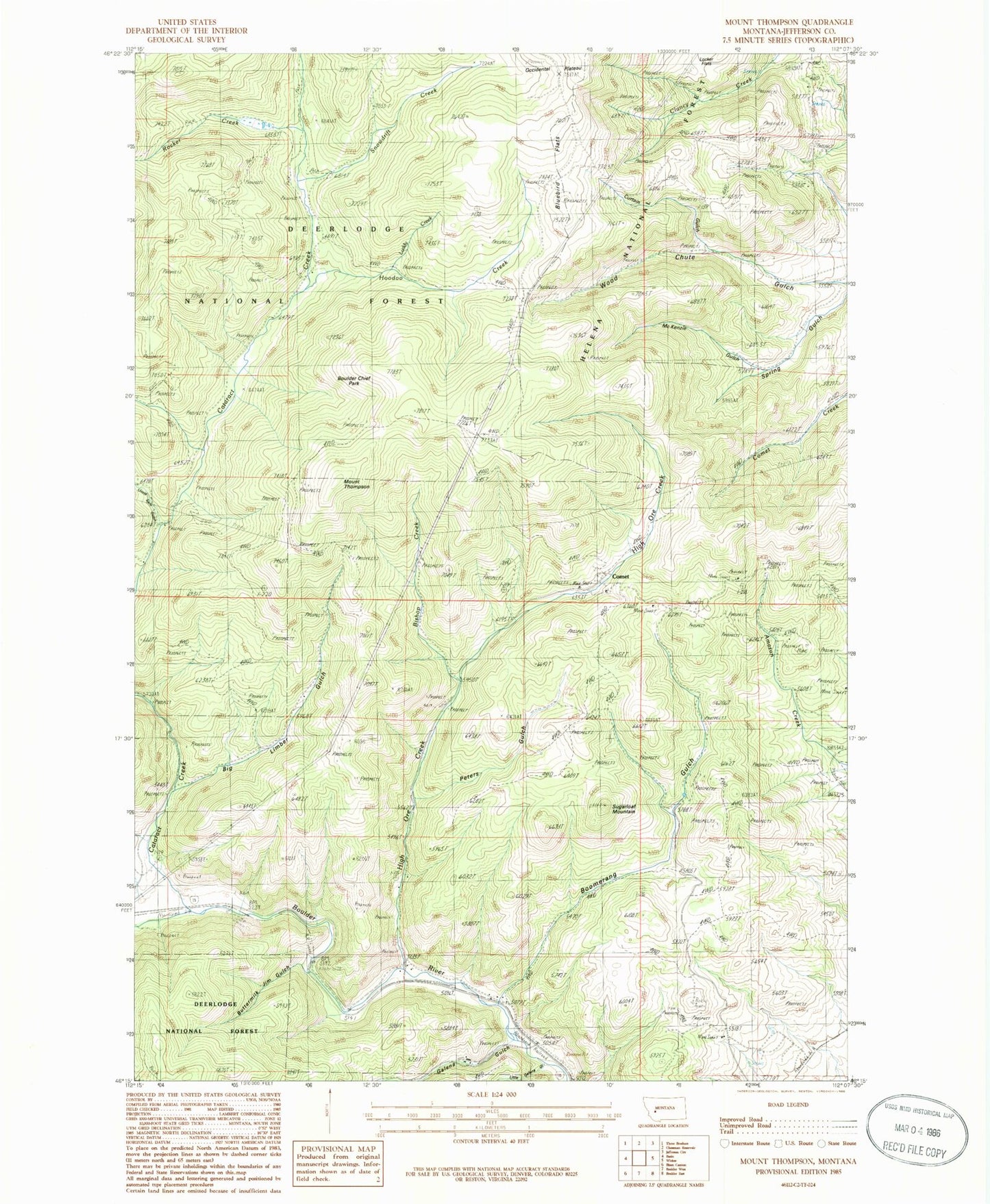 Classic USGS Mount Thompson Montana 7.5'x7.5' Topo Map Image