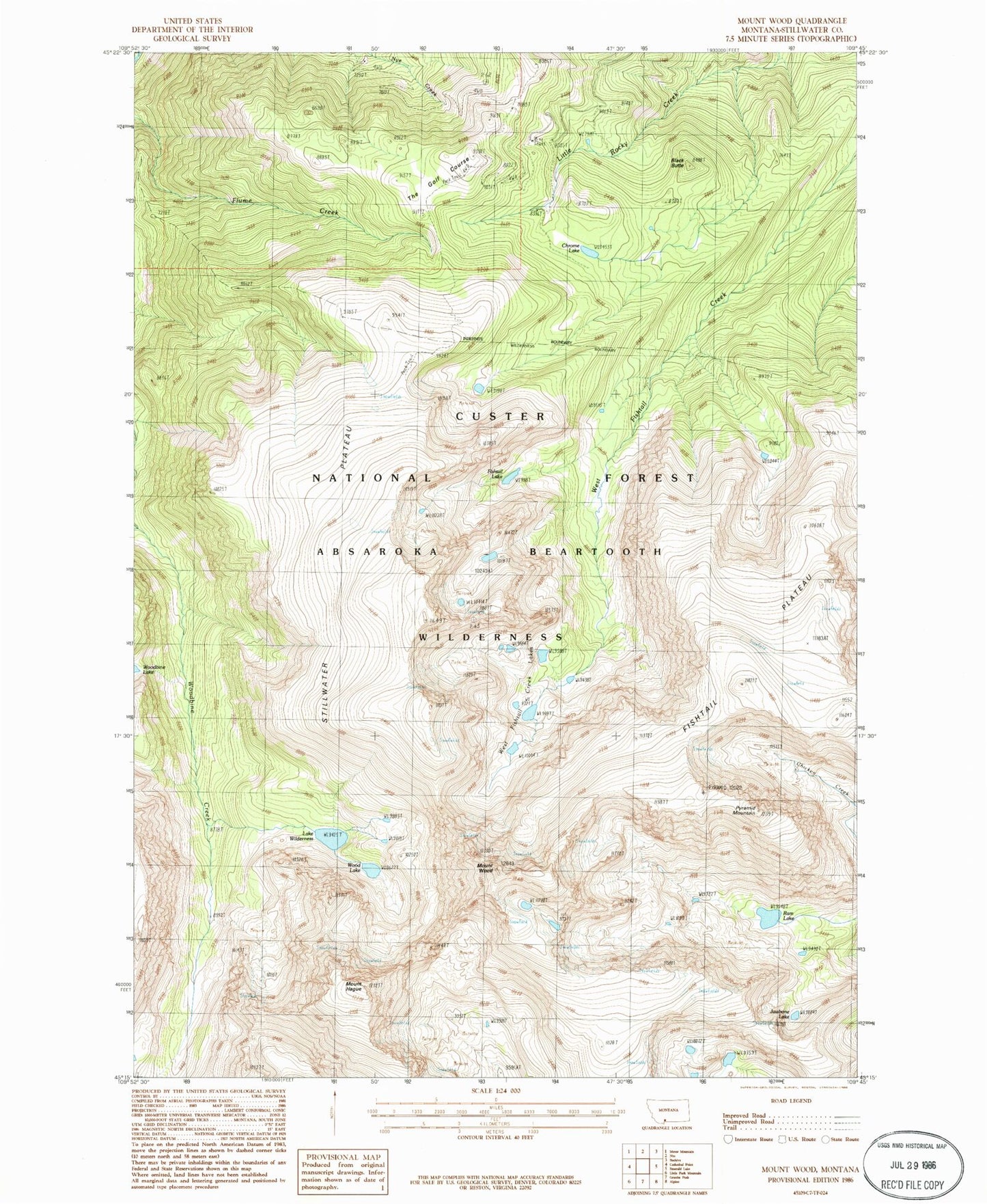 Classic USGS Mount Wood Montana 7.5'x7.5' Topo Map Image