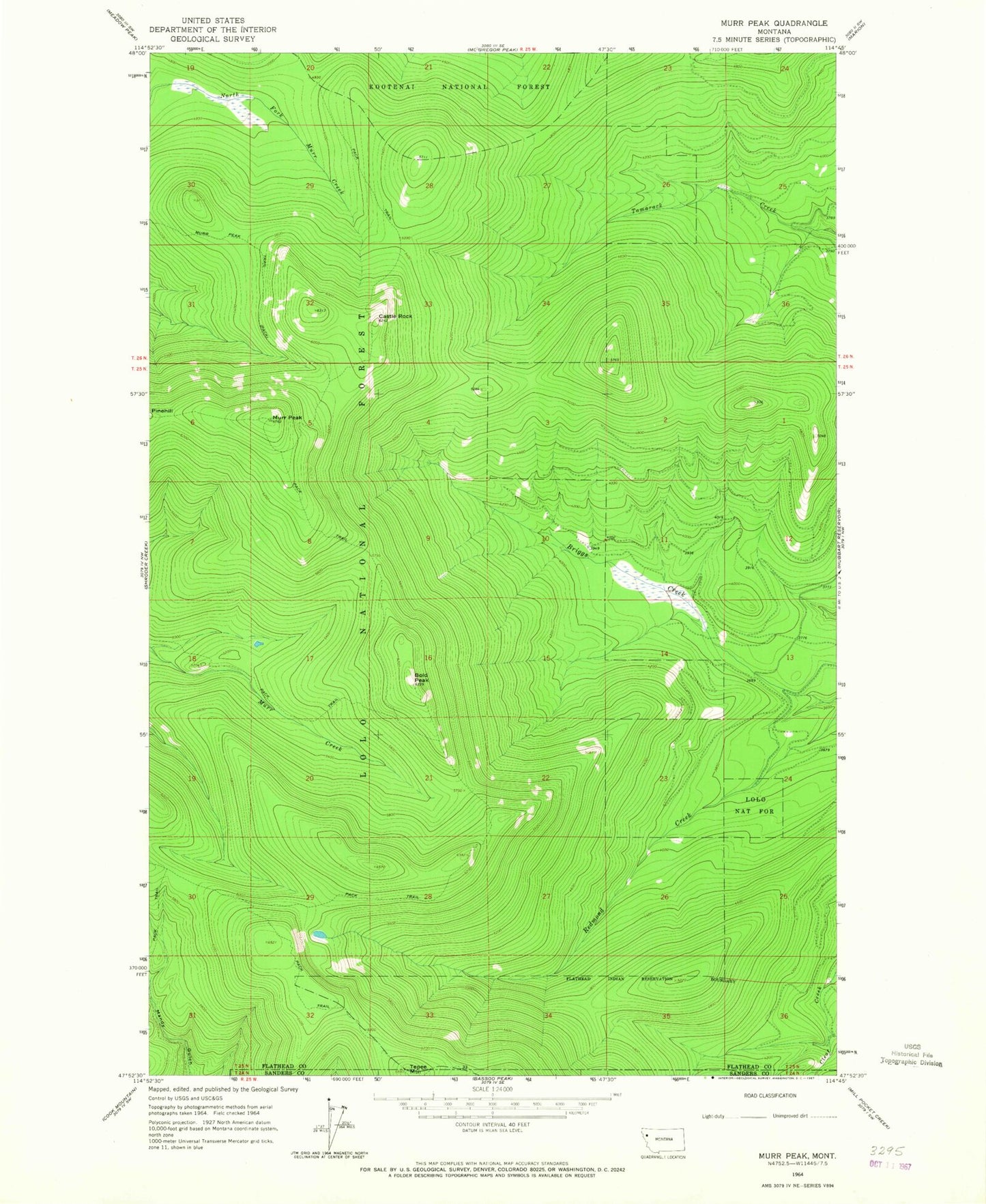 Classic USGS Murr Peak Montana 7.5'x7.5' Topo Map Image