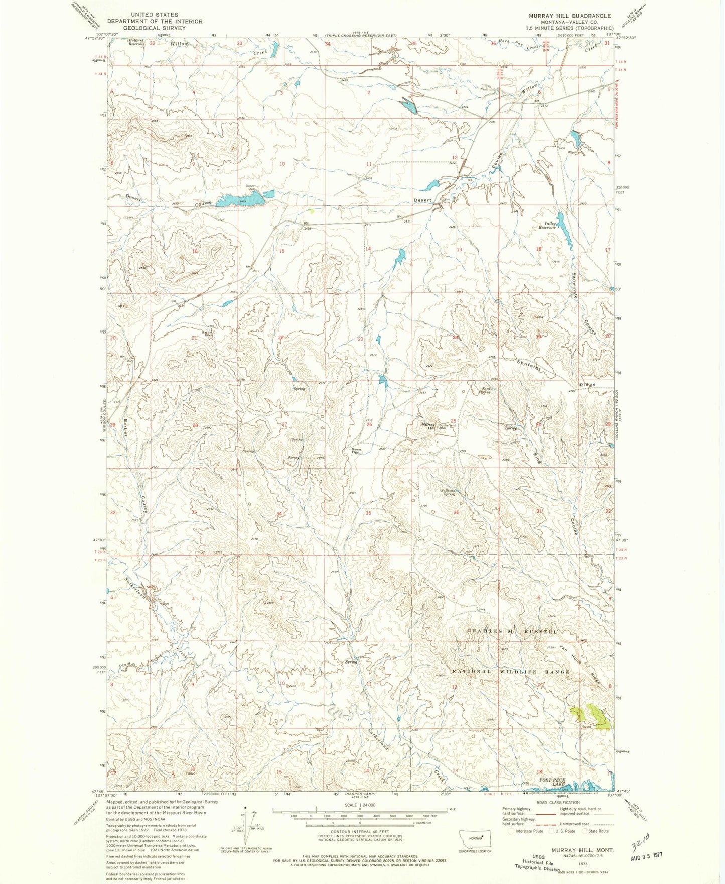 Classic USGS Murray Hill Montana 7.5'x7.5' Topo Map Image