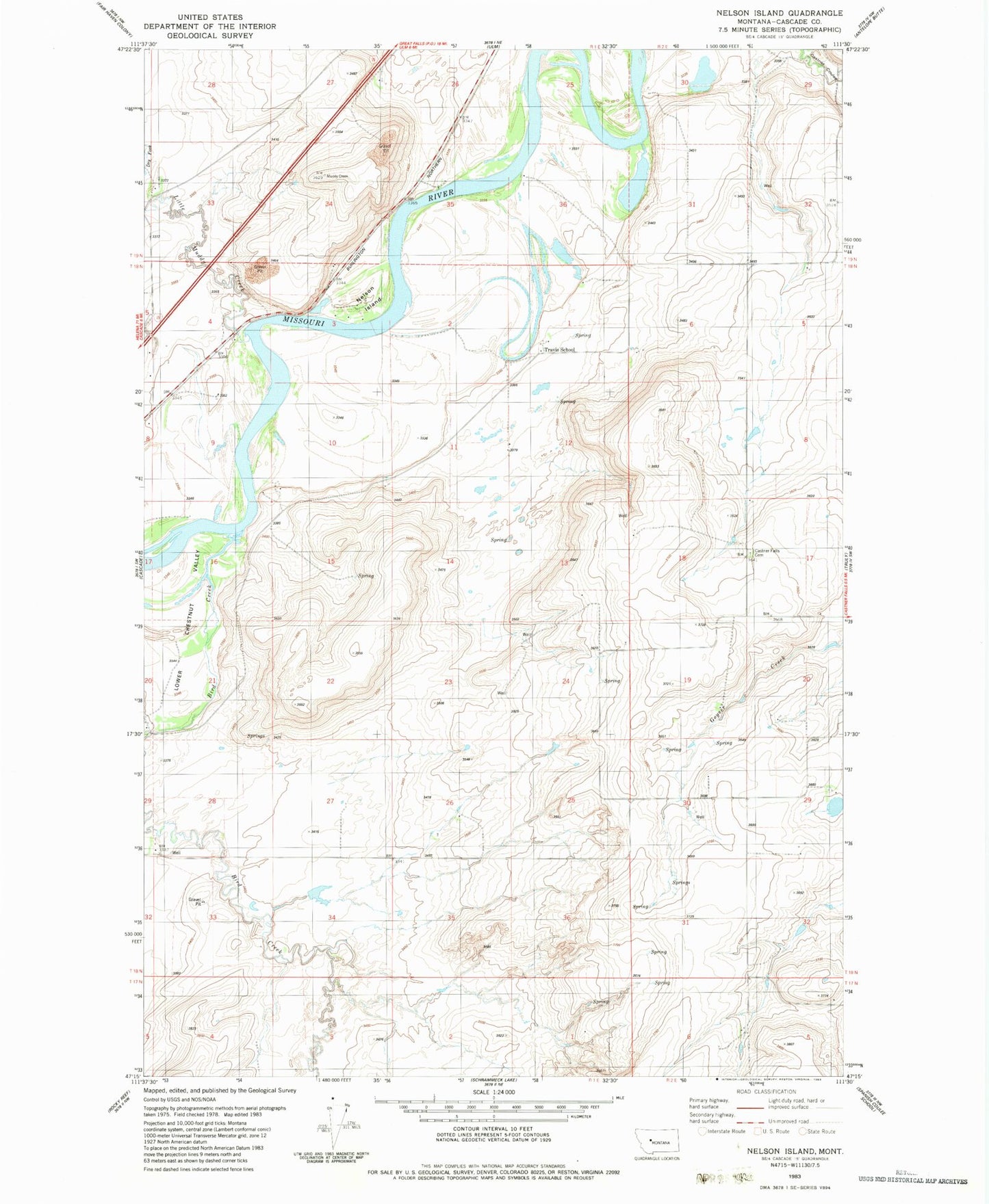 Classic USGS Nelson Island Montana 7.5'x7.5' Topo Map Image