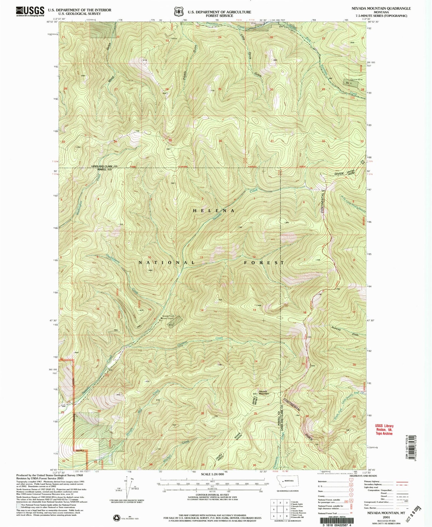 Classic USGS Nevada Mountain Montana 7.5'x7.5' Topo Map Image