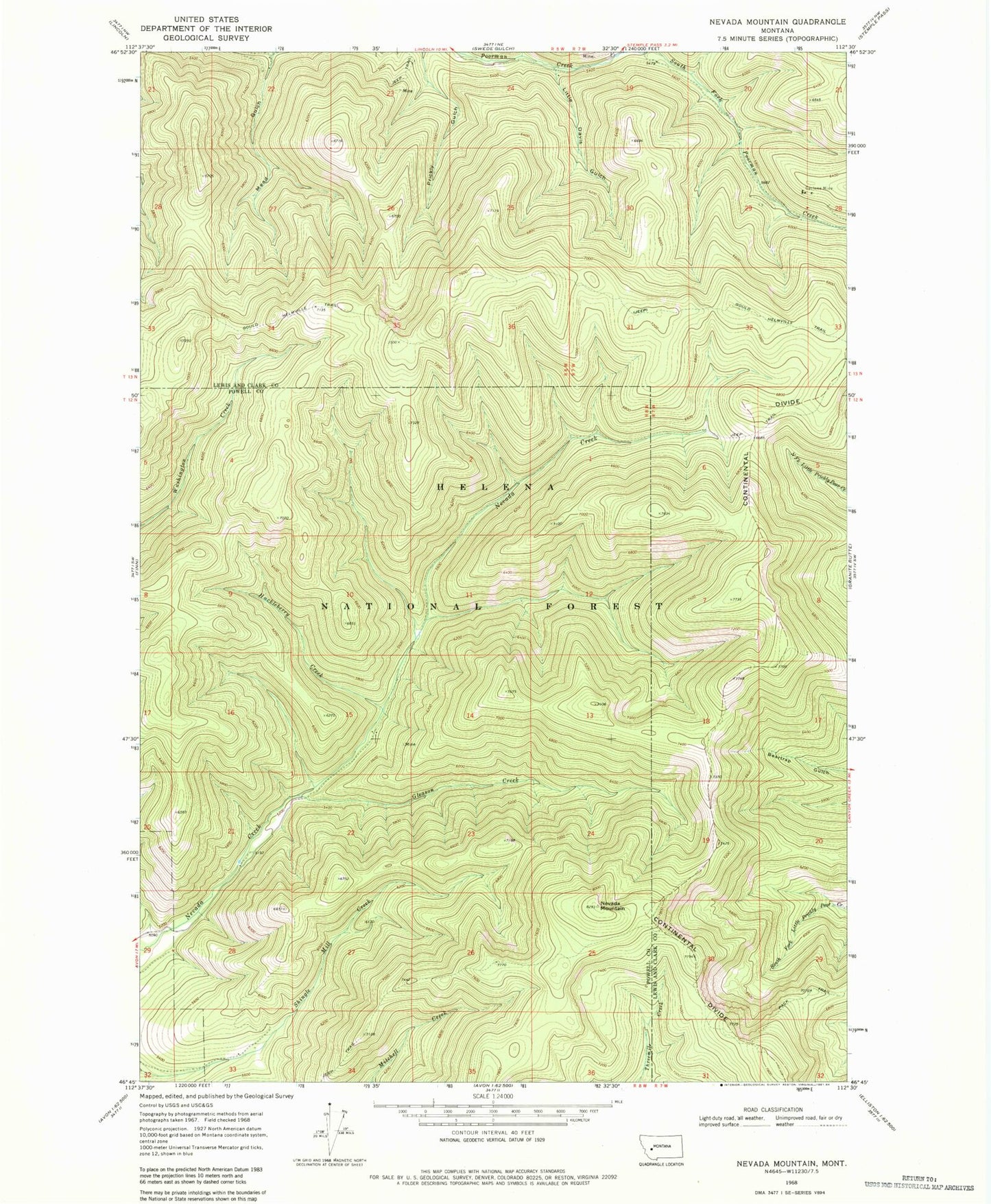 Classic USGS Nevada Mountain Montana 7.5'x7.5' Topo Map Image
