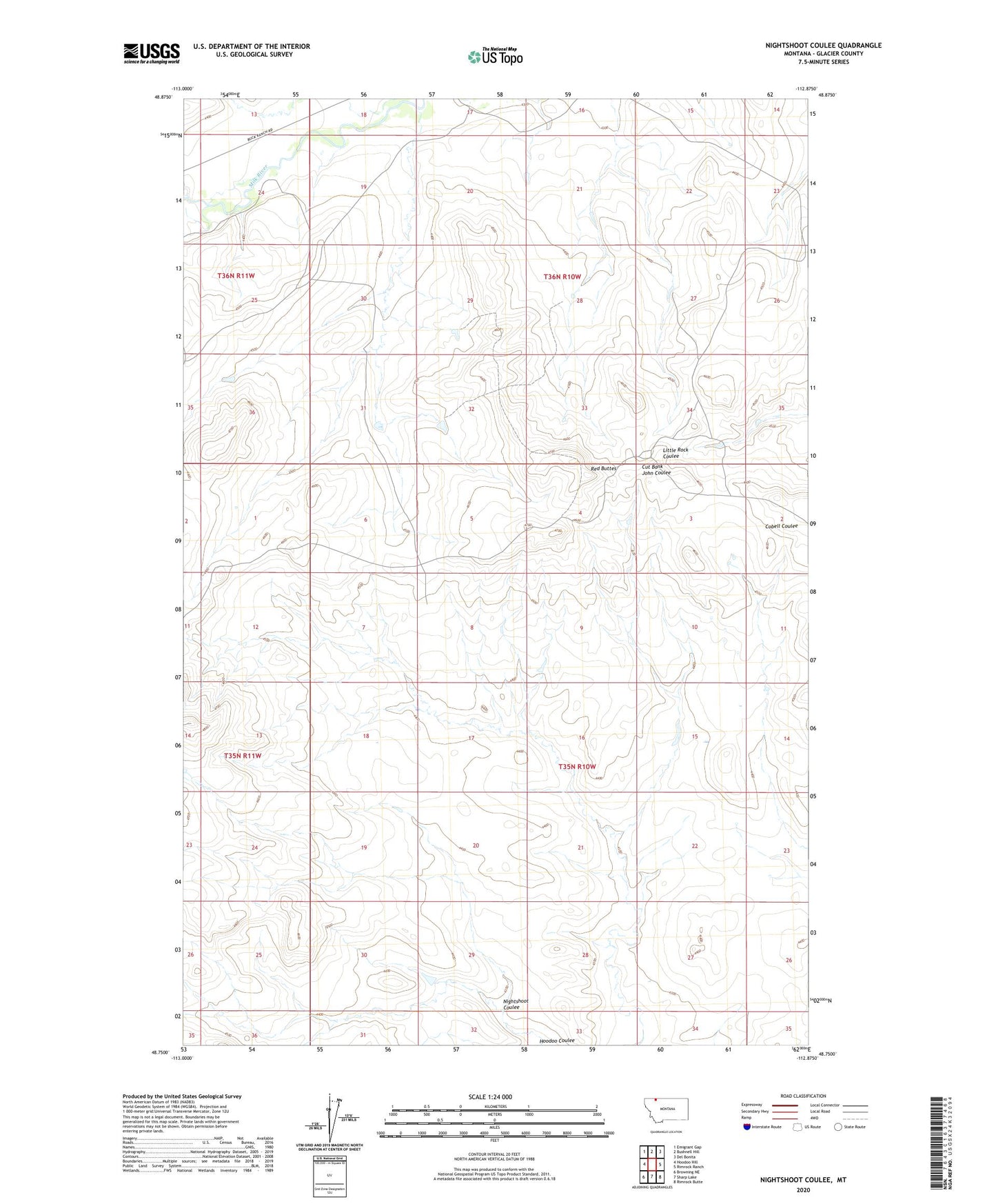 Nightshoot Coulee Montana US Topo Map Image