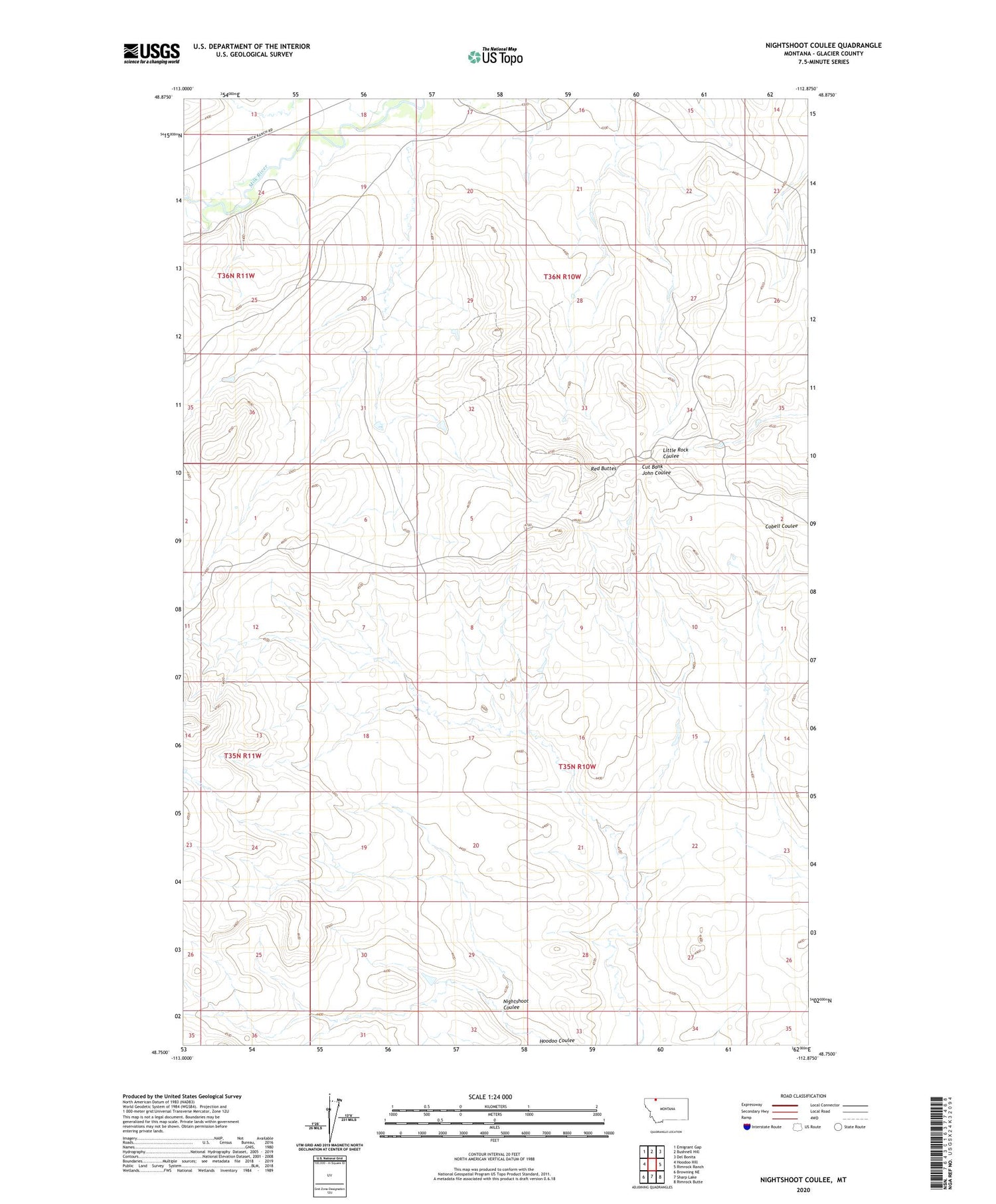 Nightshoot Coulee Montana US Topo Map Image