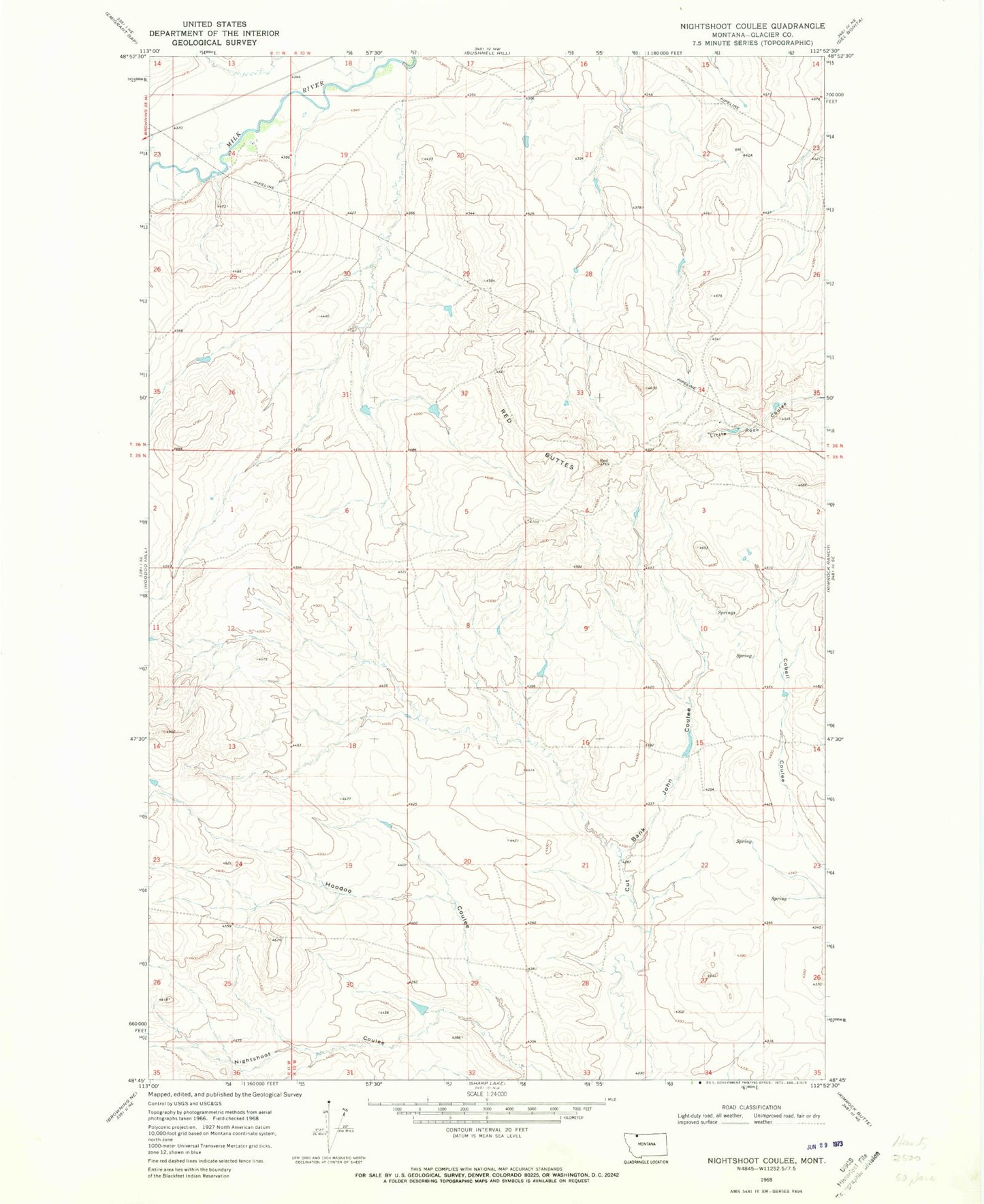 Classic USGS Nightshoot Coulee Montana 7.5'x7.5' Topo Map Image
