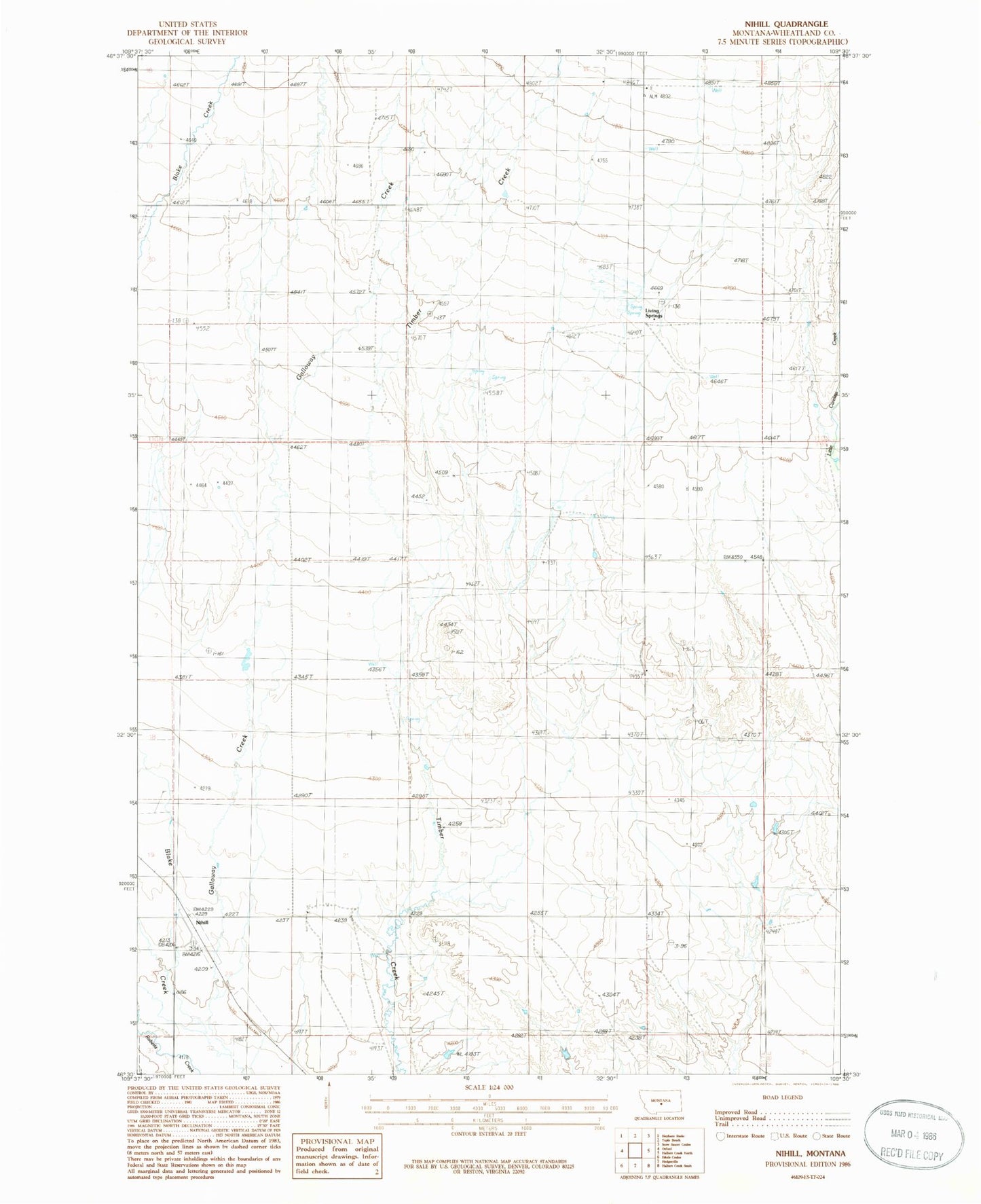 Classic USGS Nihill Montana 7.5'x7.5' Topo Map Image