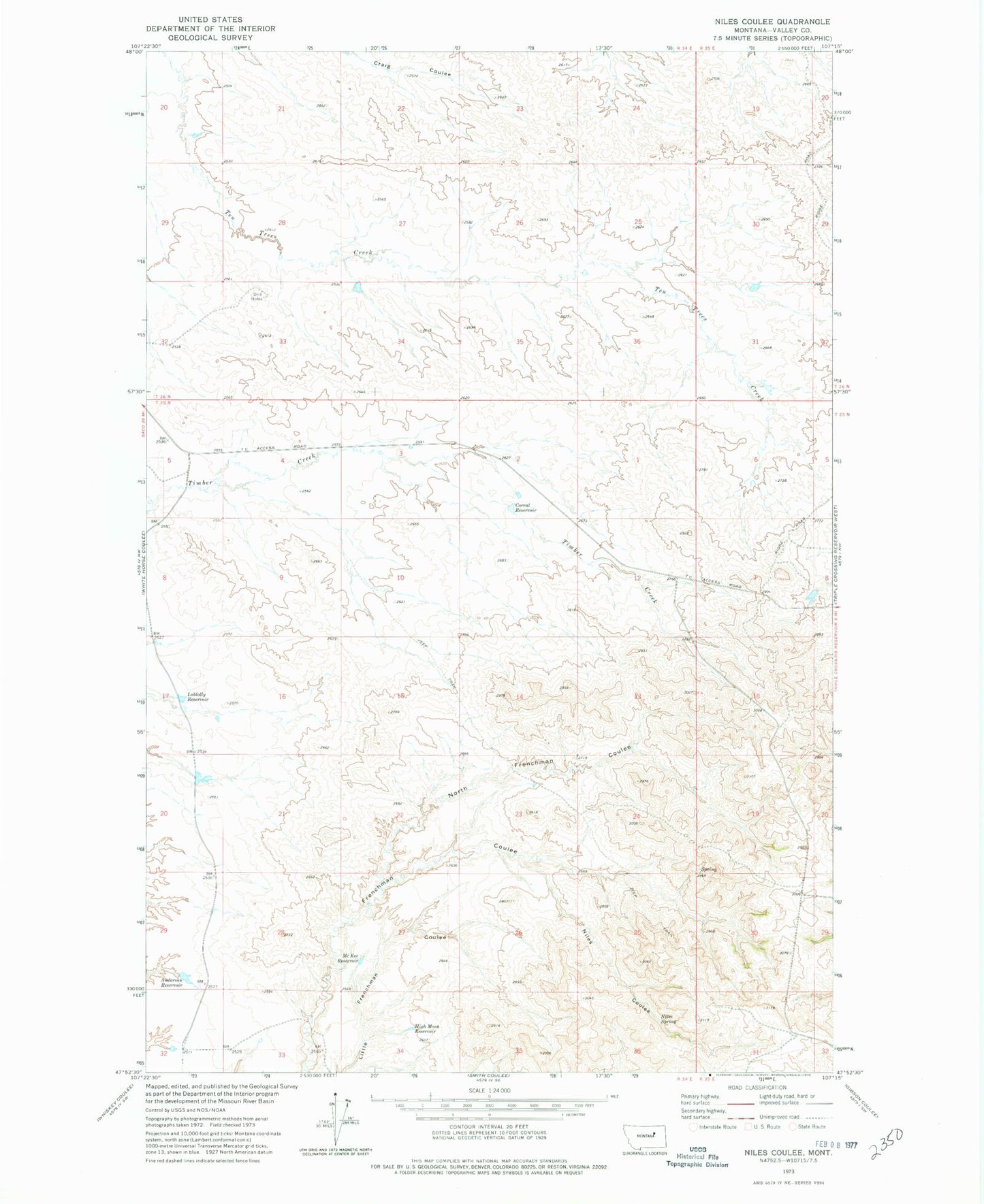 Classic USGS Niles Coulee Montana 7.5'x7.5' Topo Map Image