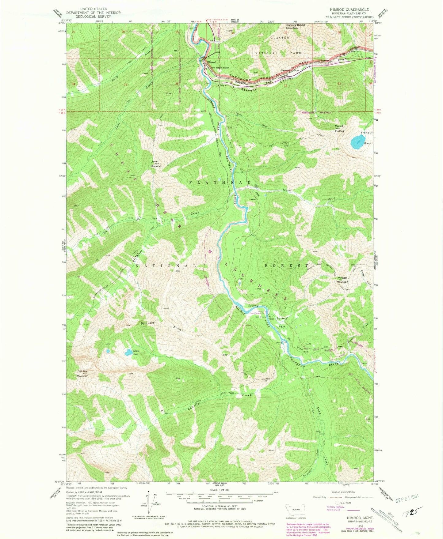 Classic USGS Nimrod Montana 7.5'x7.5' Topo Map Image