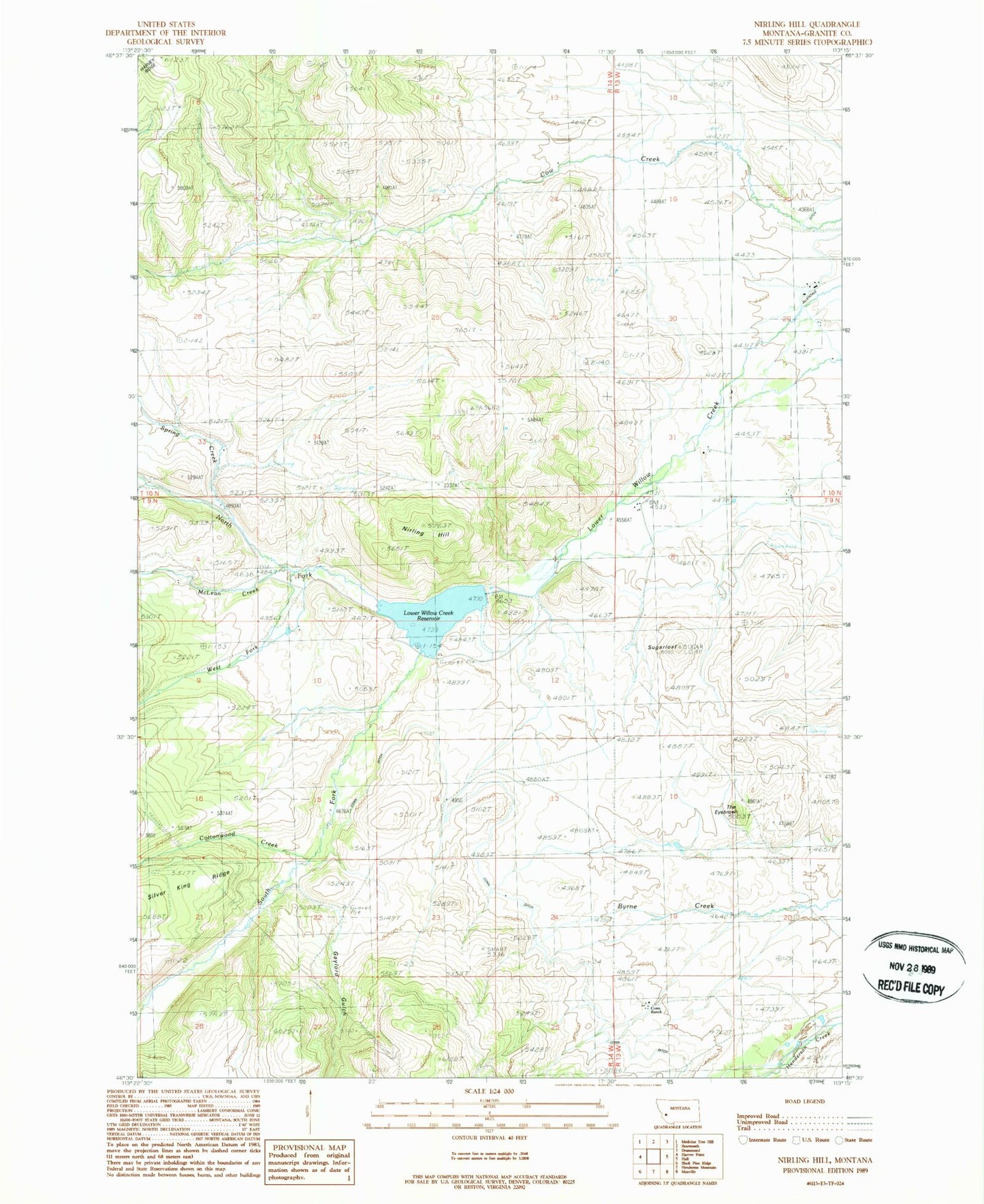Classic USGS Nirling Hill Montana 7.5'x7.5' Topo Map Image